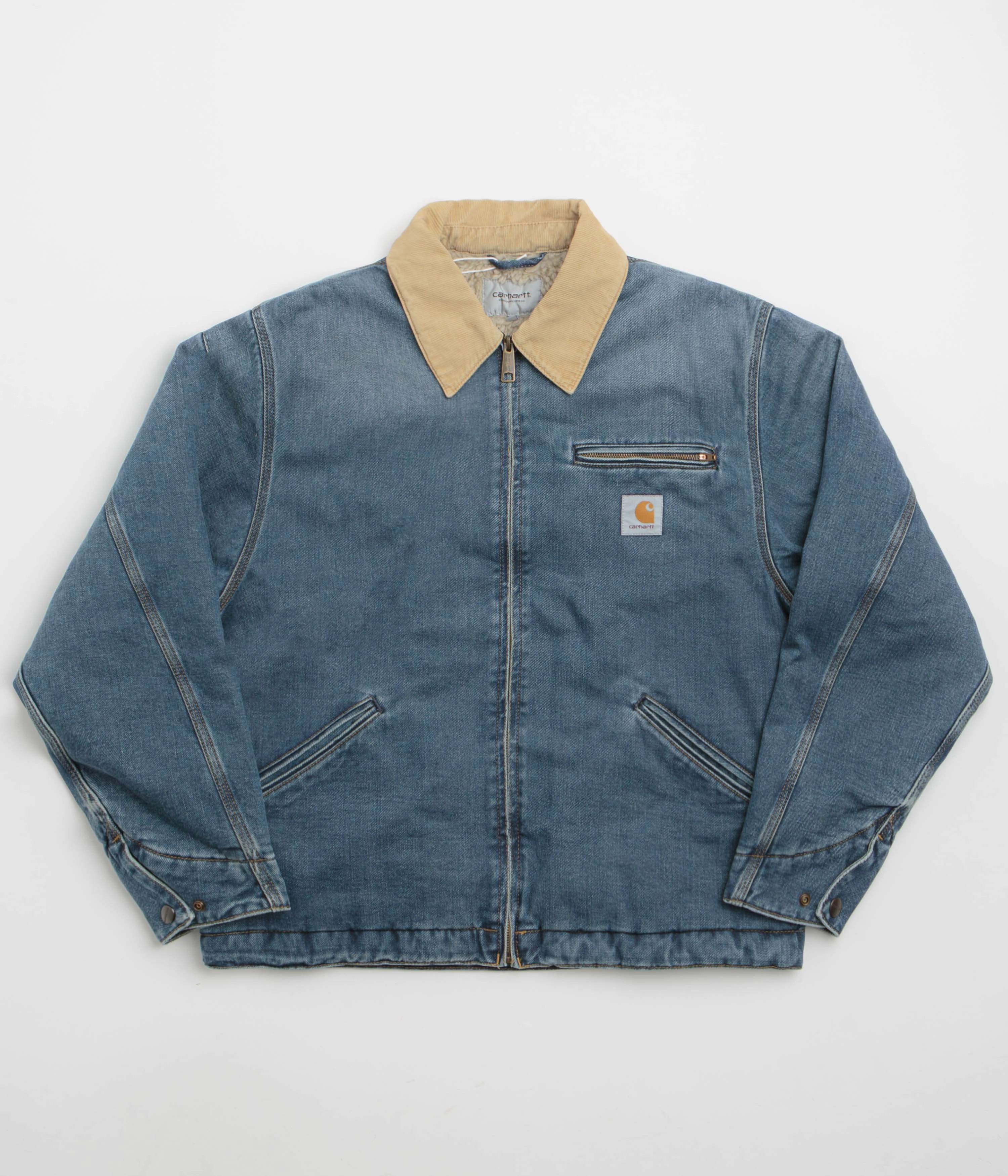 Contoured Silhouette Travel Light Fit Carhartt OG Detroit Jacket - Blue / Dusty Hamilton Brown Dark Wash