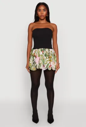 and Effortless fit dress. Strapless Floral Print Bubble Hem Dress