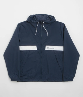 Columbia Spire Valley Hooded Windbreaker Jacket - Collegiate Navy / White Water resistant coating AntiStaticFinish