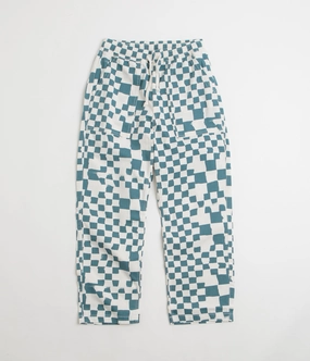 Service Works Printed Chef Pants - Teal Checker Gusseted Crotch Soft Touch