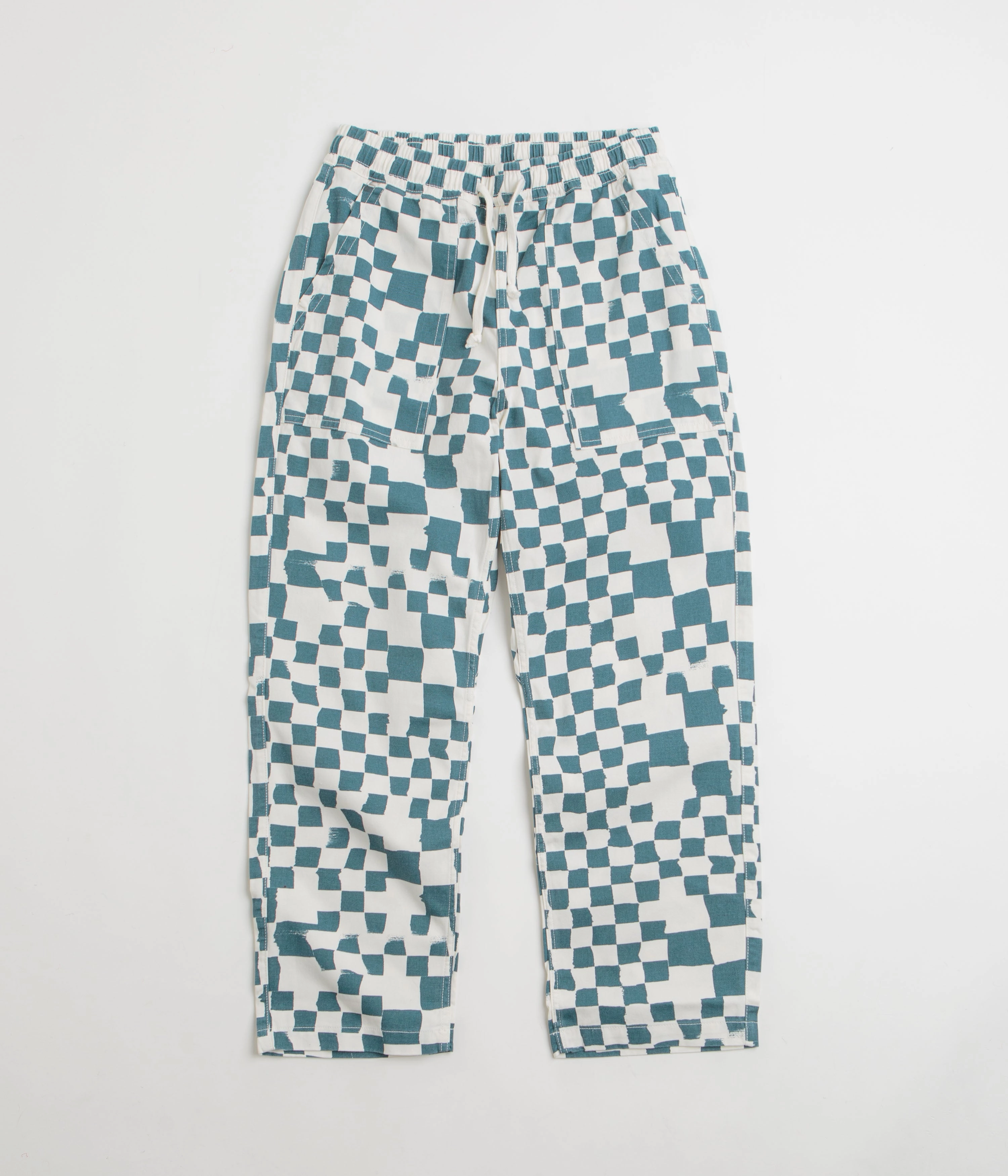 Service Works Printed Chef Pants - Teal Checker Gusseted Crotch Soft Touch