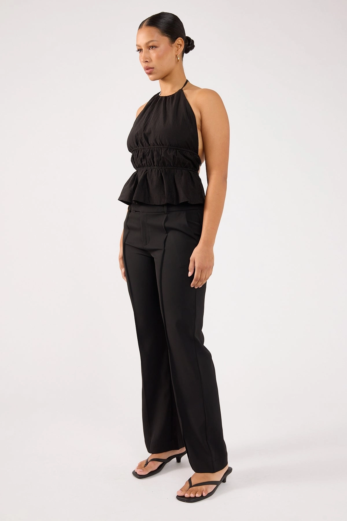 Perfect Stranger Nylah Low Rise Pintuck Tailored Pant Black MultiPocket Tight Fit