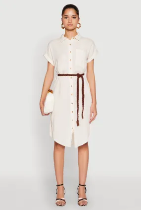 Linen Cap Sleeve Button Front Shirt Dress Flexible Layers
