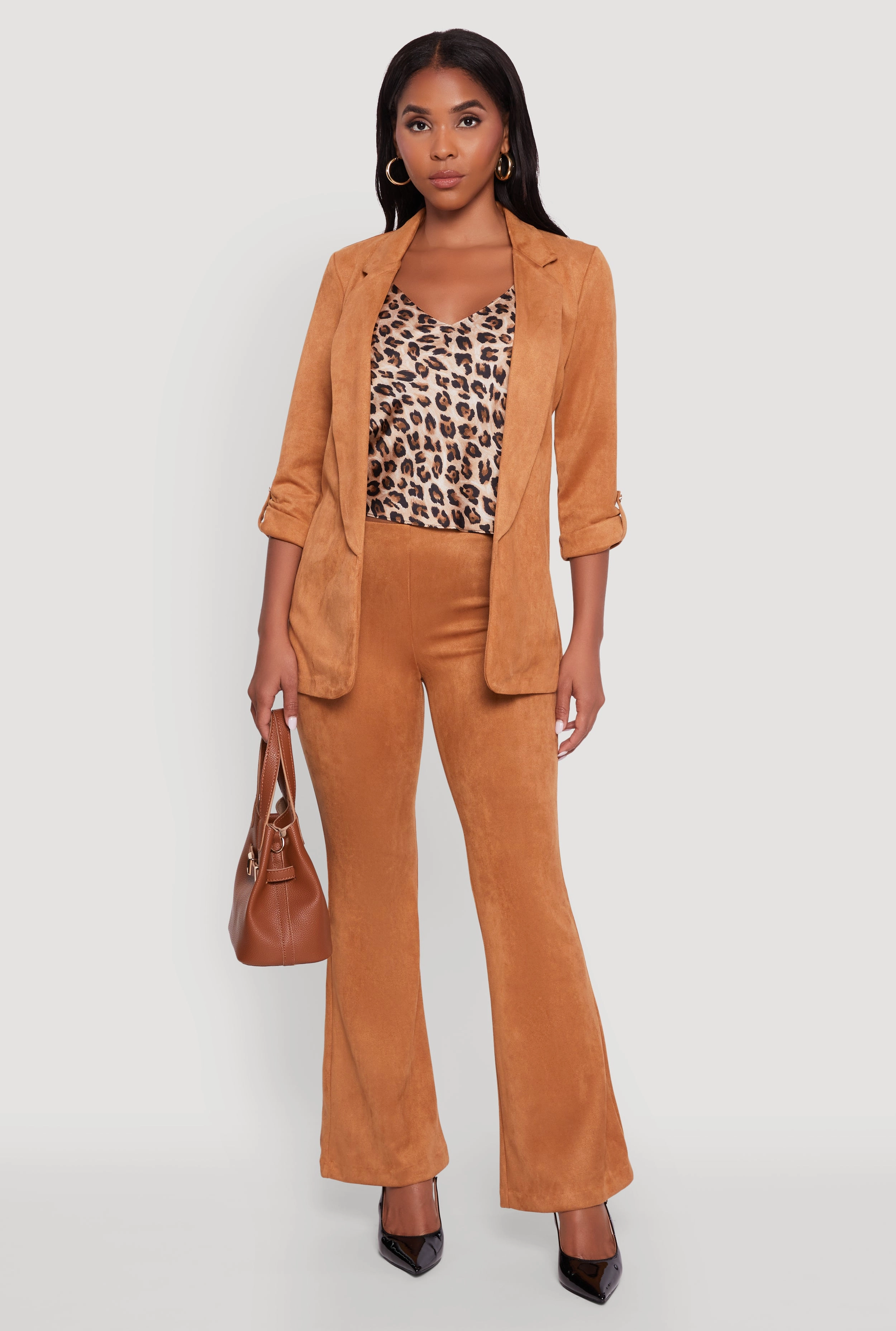 Functional Piece Advanced Wickability System Faux Suede Tabbed Sleeve Open Front Blazer