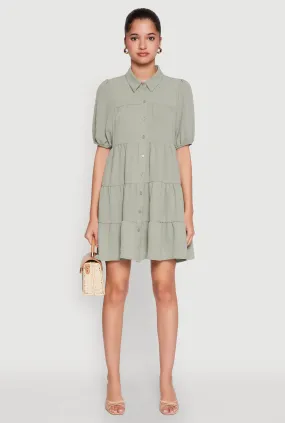Airy Button Front Tiered Mini Dress Warm Season Bright Colors