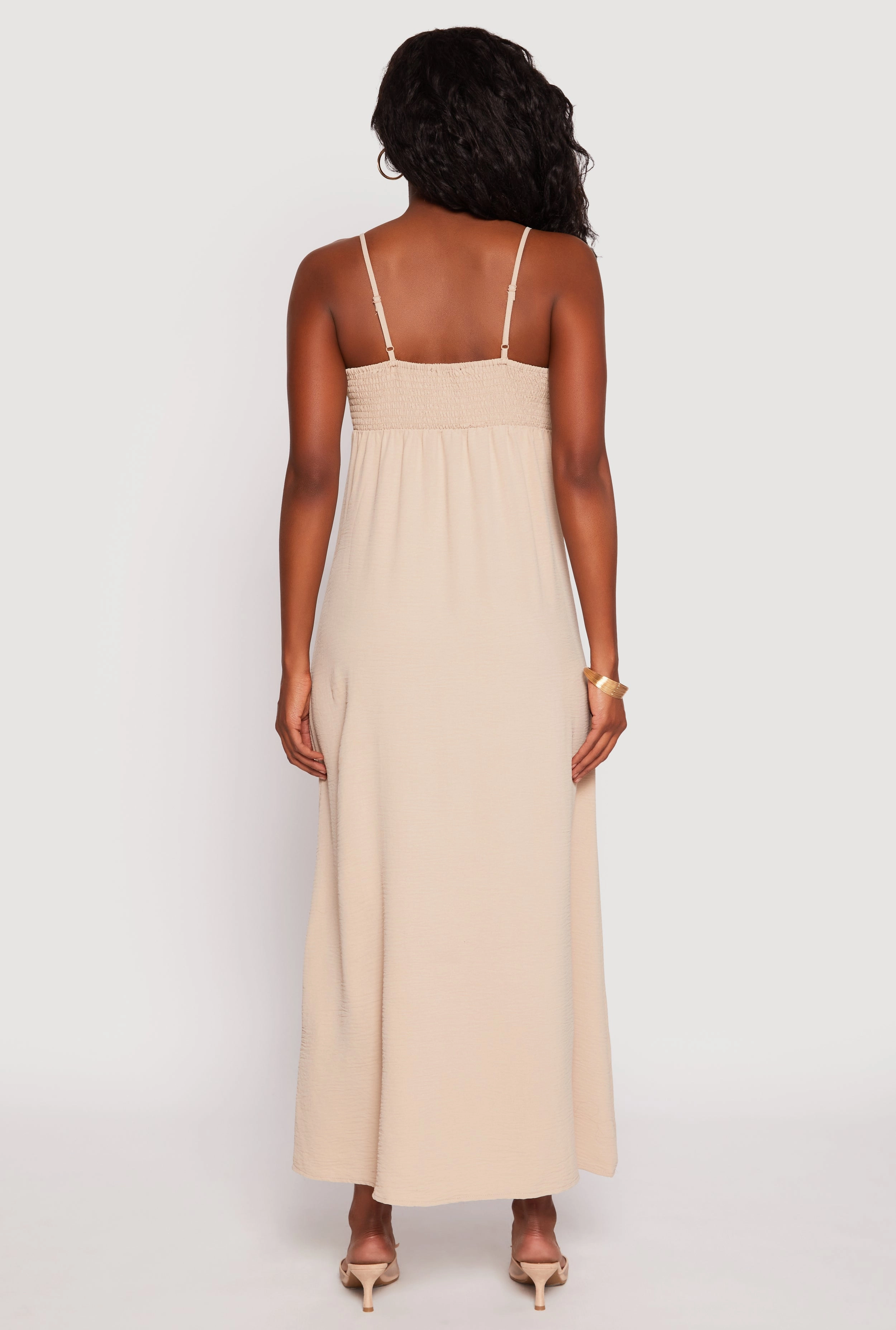 Airy Side Slit Maxi Dress Front-Pocket
