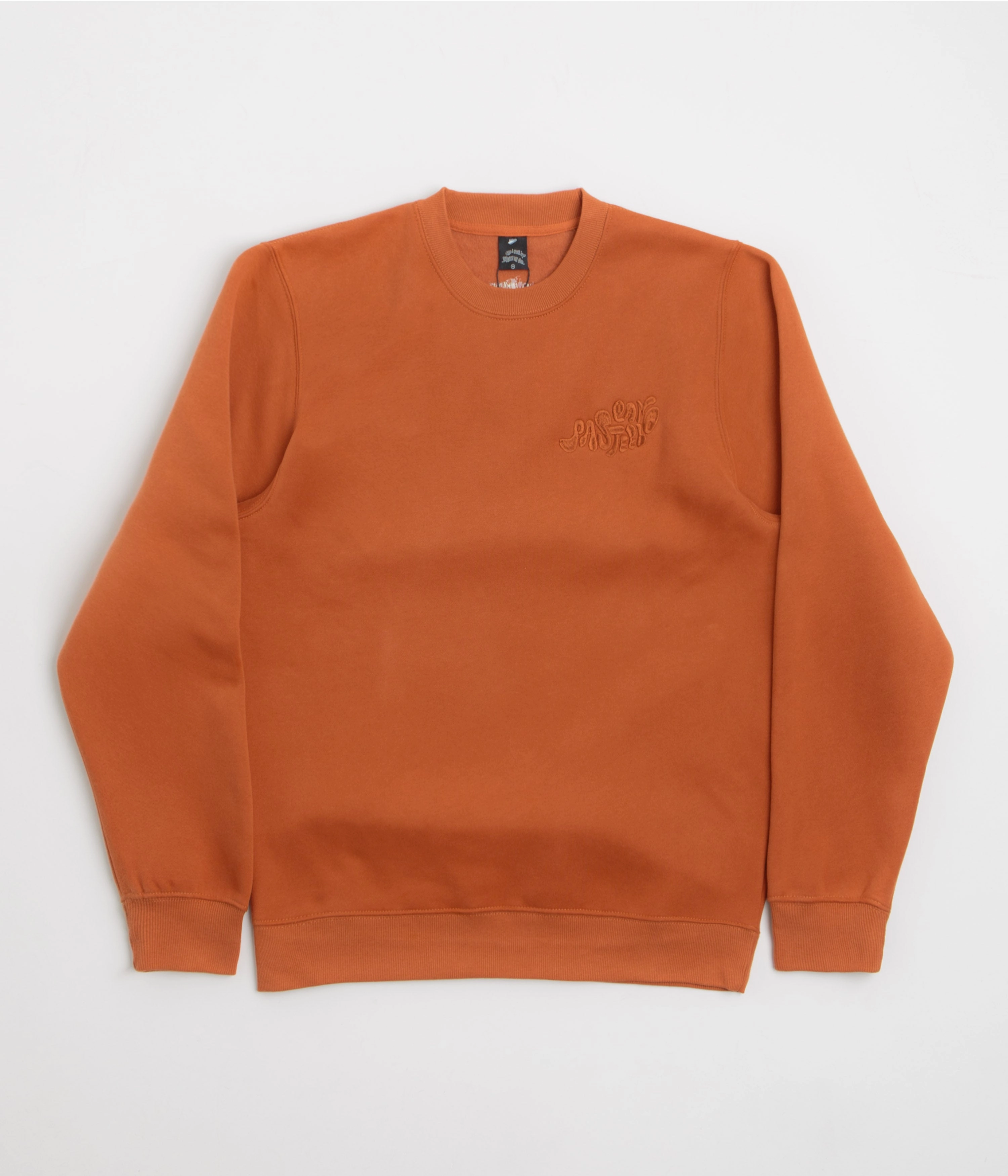 Pasteelo Can Embroidered Script Crewneck Sweatshirt - Rust Chilly Comfort Look