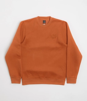 Pasteelo Can Embroidered Script Crewneck Sweatshirt - Rust Chilly Comfort Look