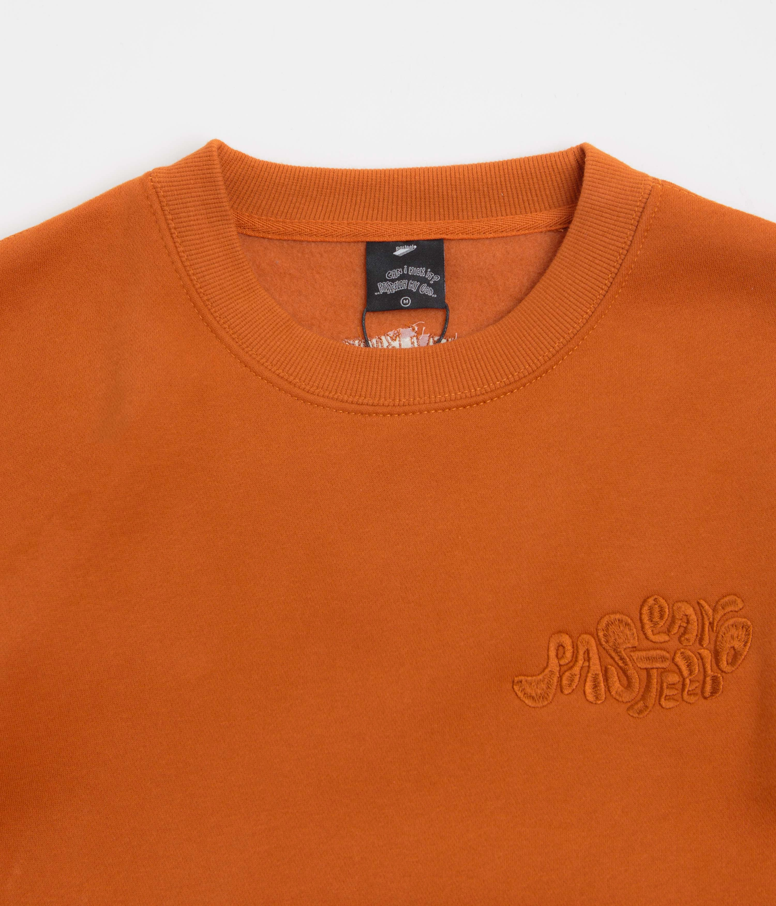Thermal Insulation Design Pasteelo Can Embroidered Script Crewneck Sweatshirt - Rust
