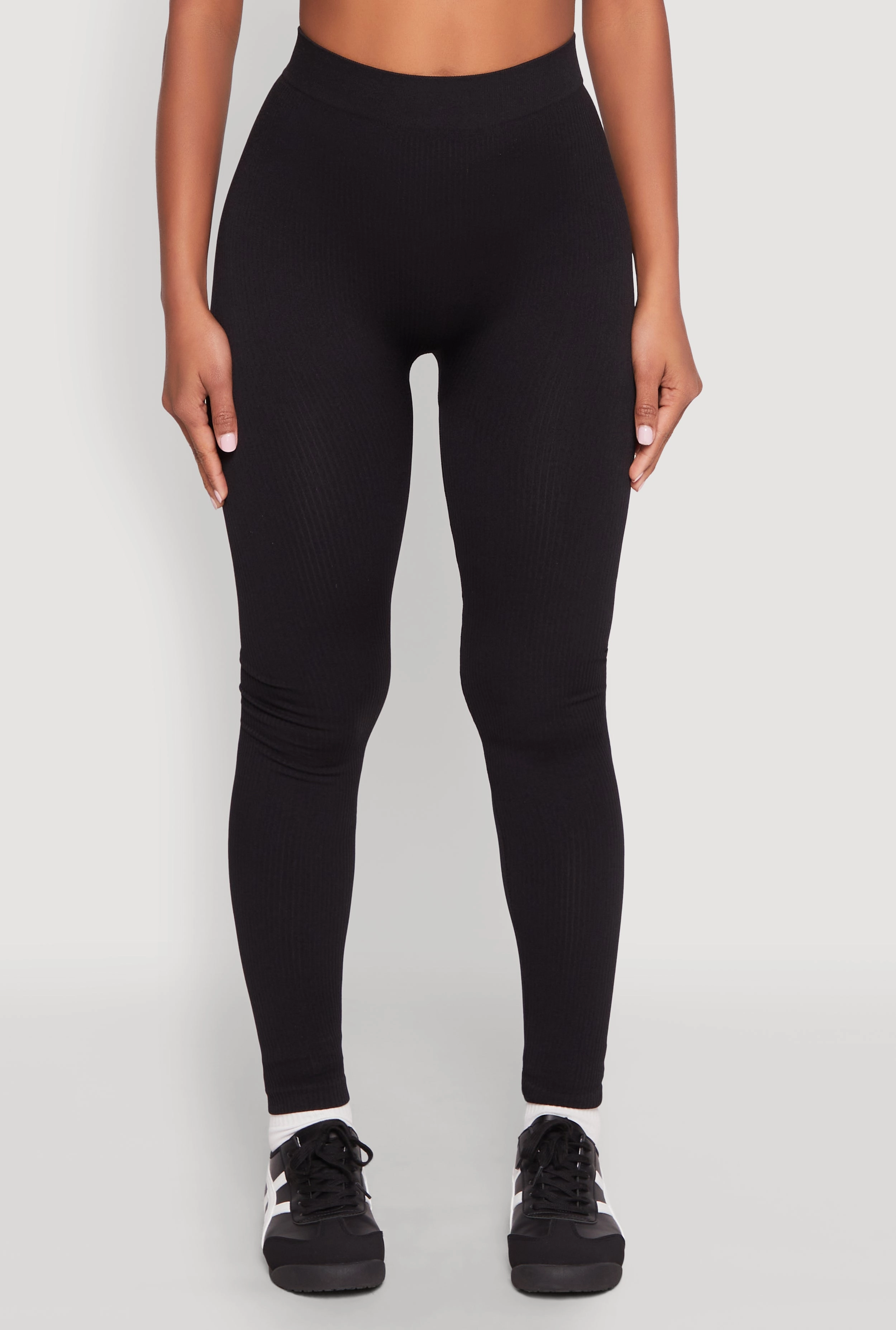 High Waisted Rib Knit Leggings Soft Stretch Gym Comfort