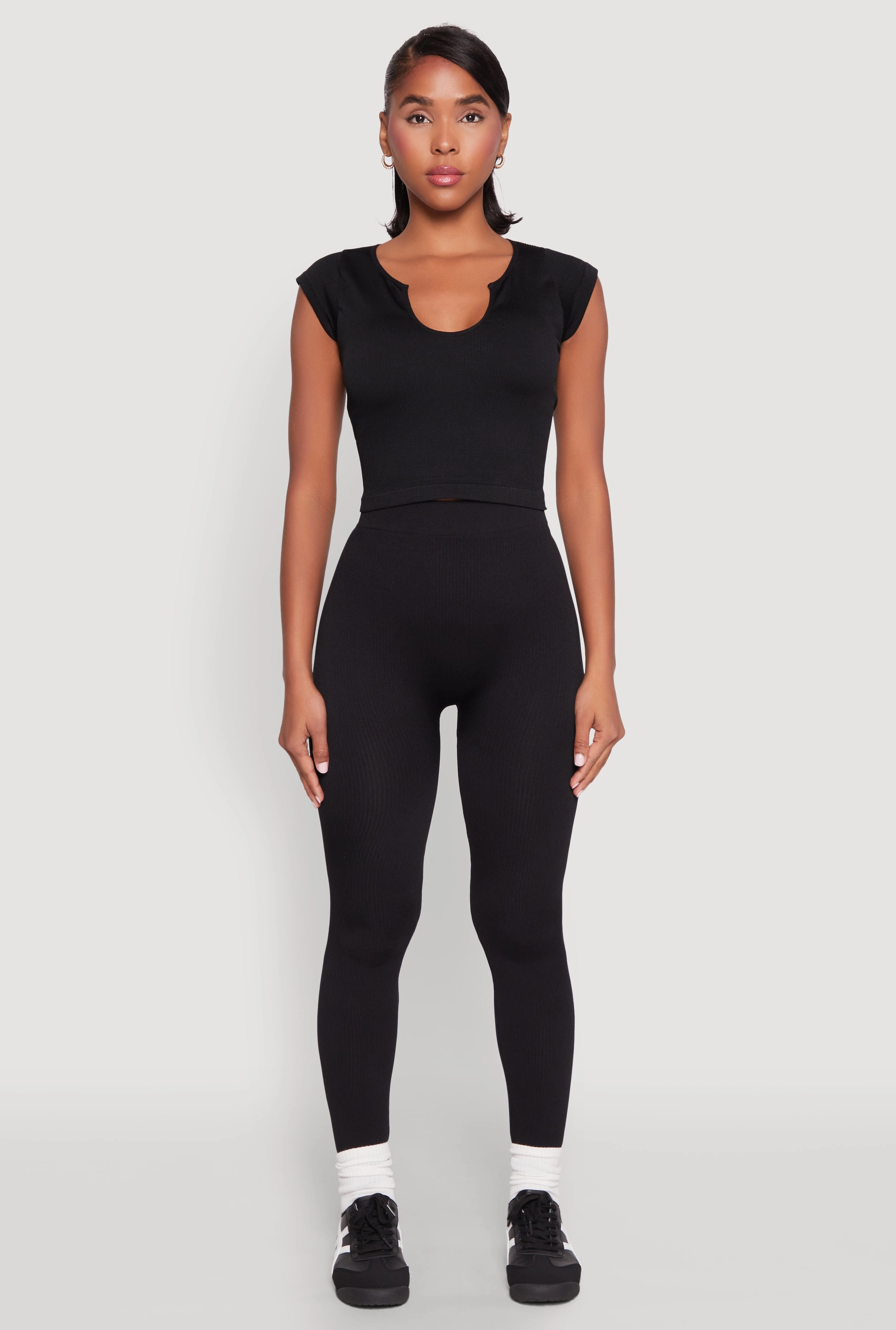 High Waisted Rib Knit Leggings Body Sculpting Push Fit