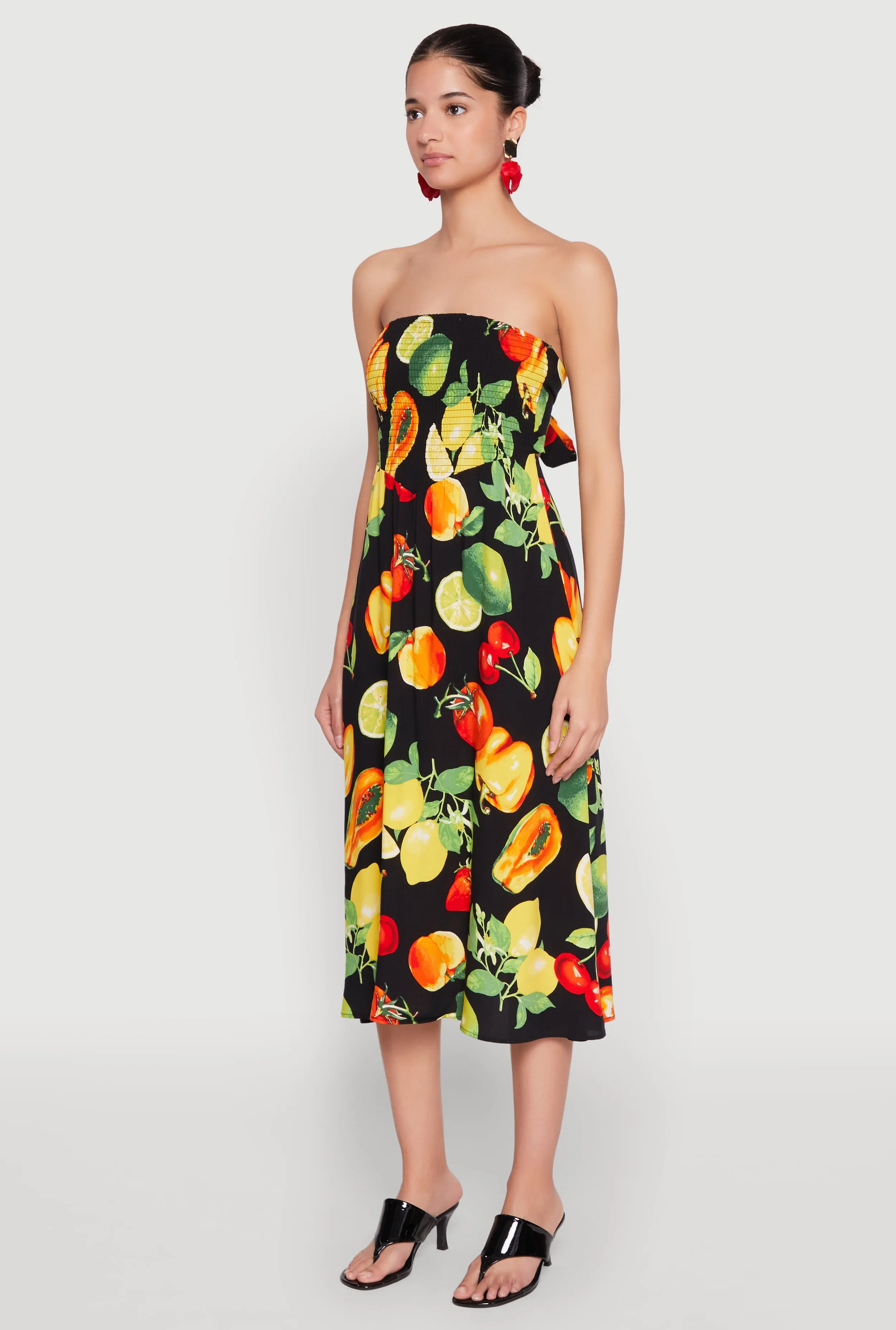 Almost Famous Assorted Fruit Smocked Dress petite size