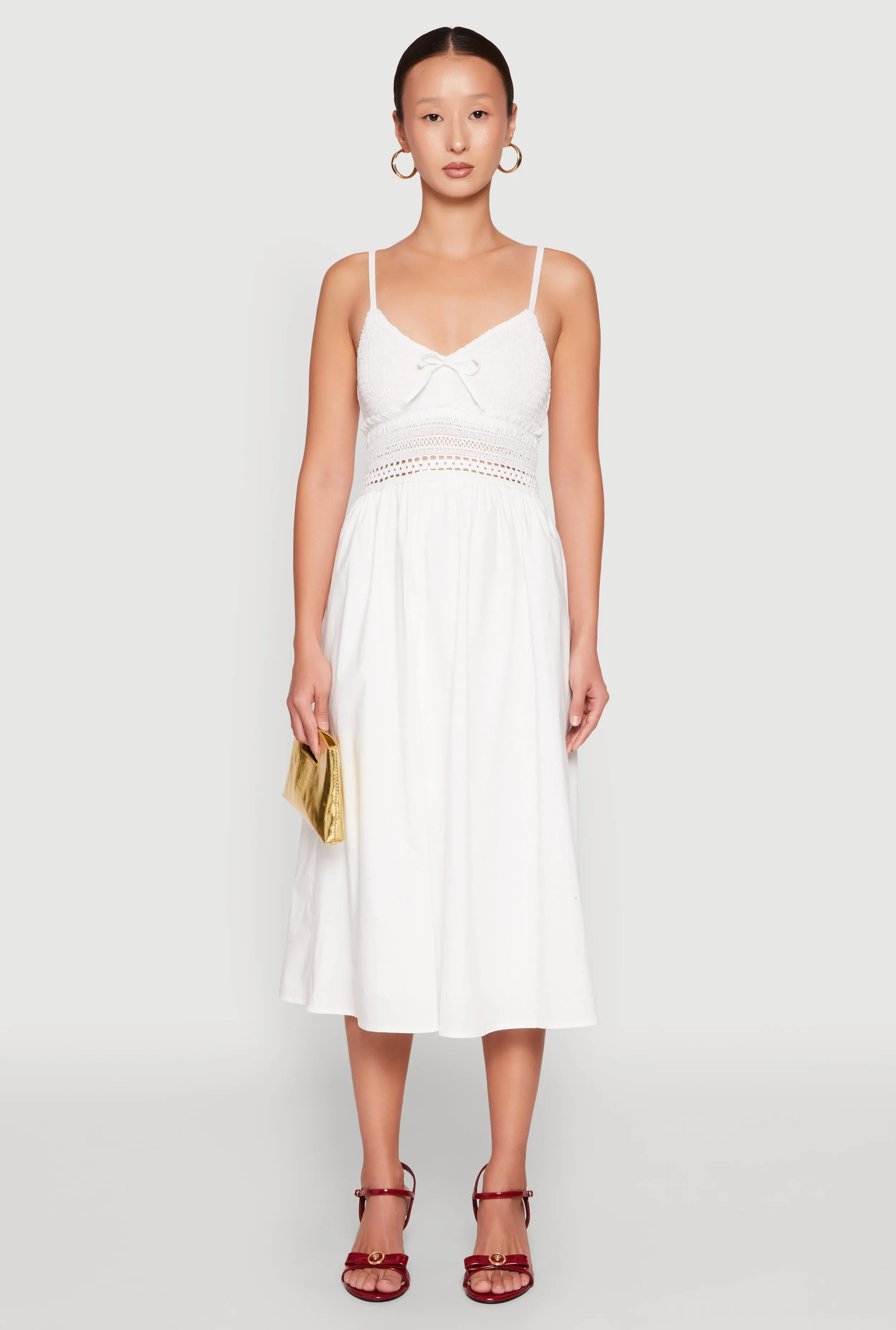 Tailored Comfort Retro Vibes Almost Famous Crochet Empire Waist Midi Dress