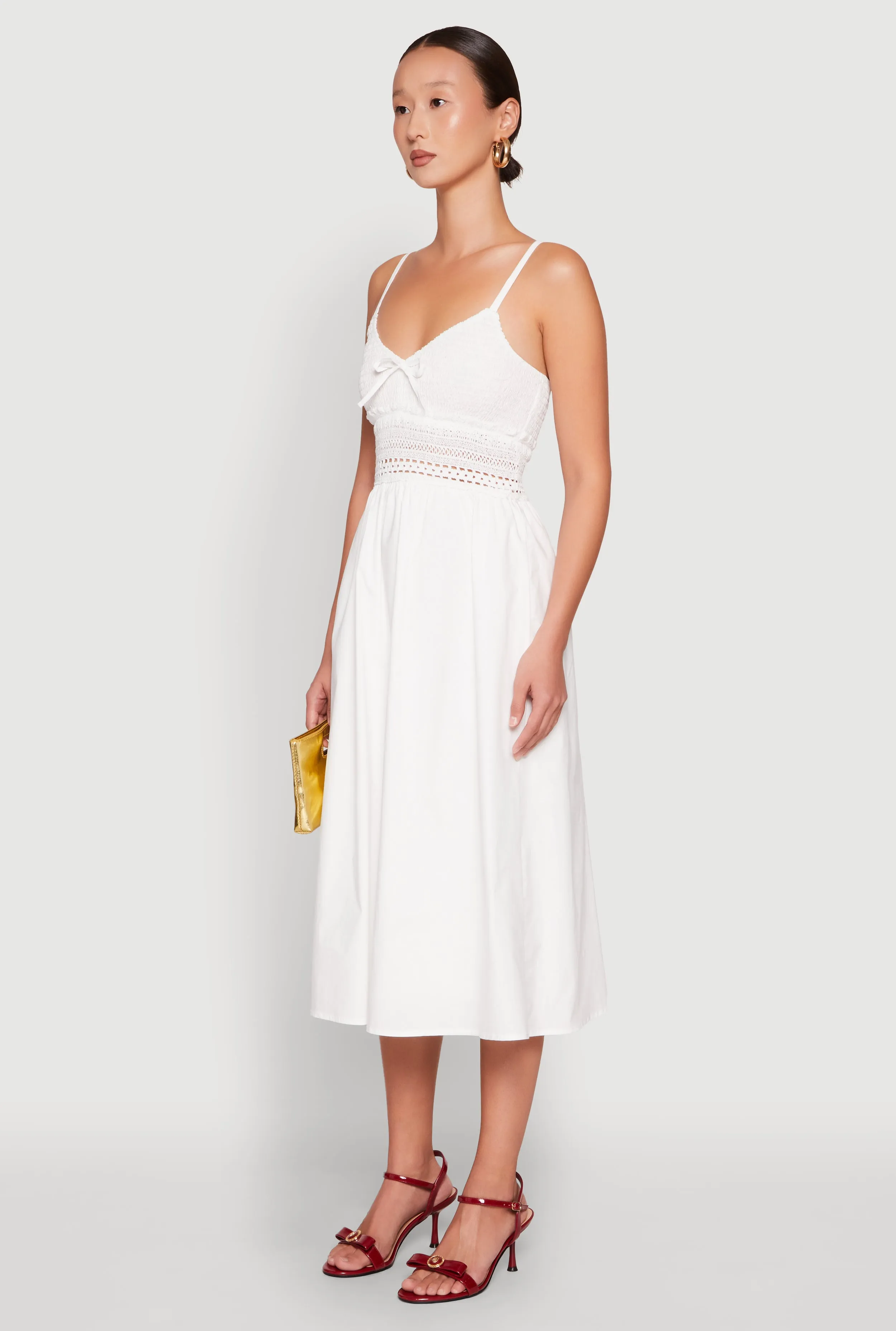Almost Famous Crochet Empire Waist Midi Dress UV-Resistant Flowing Texture