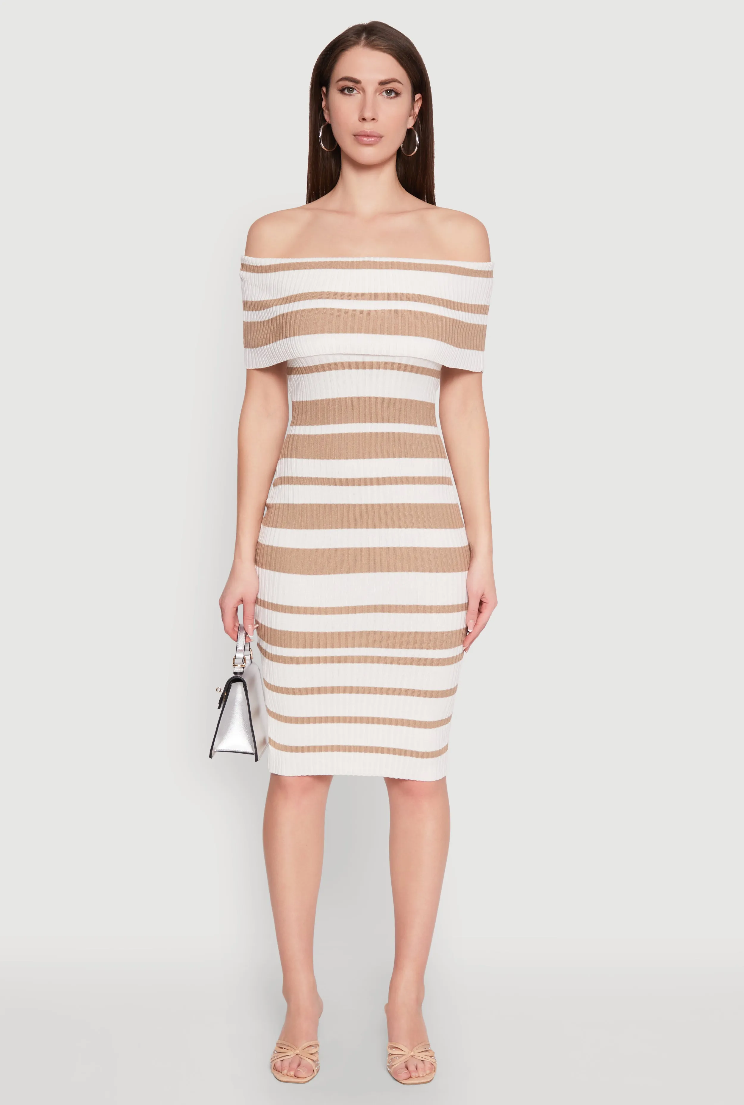 Almost Famous Off the Shoulder Striped Dress Layered-Sleeve Bell-Sleeve