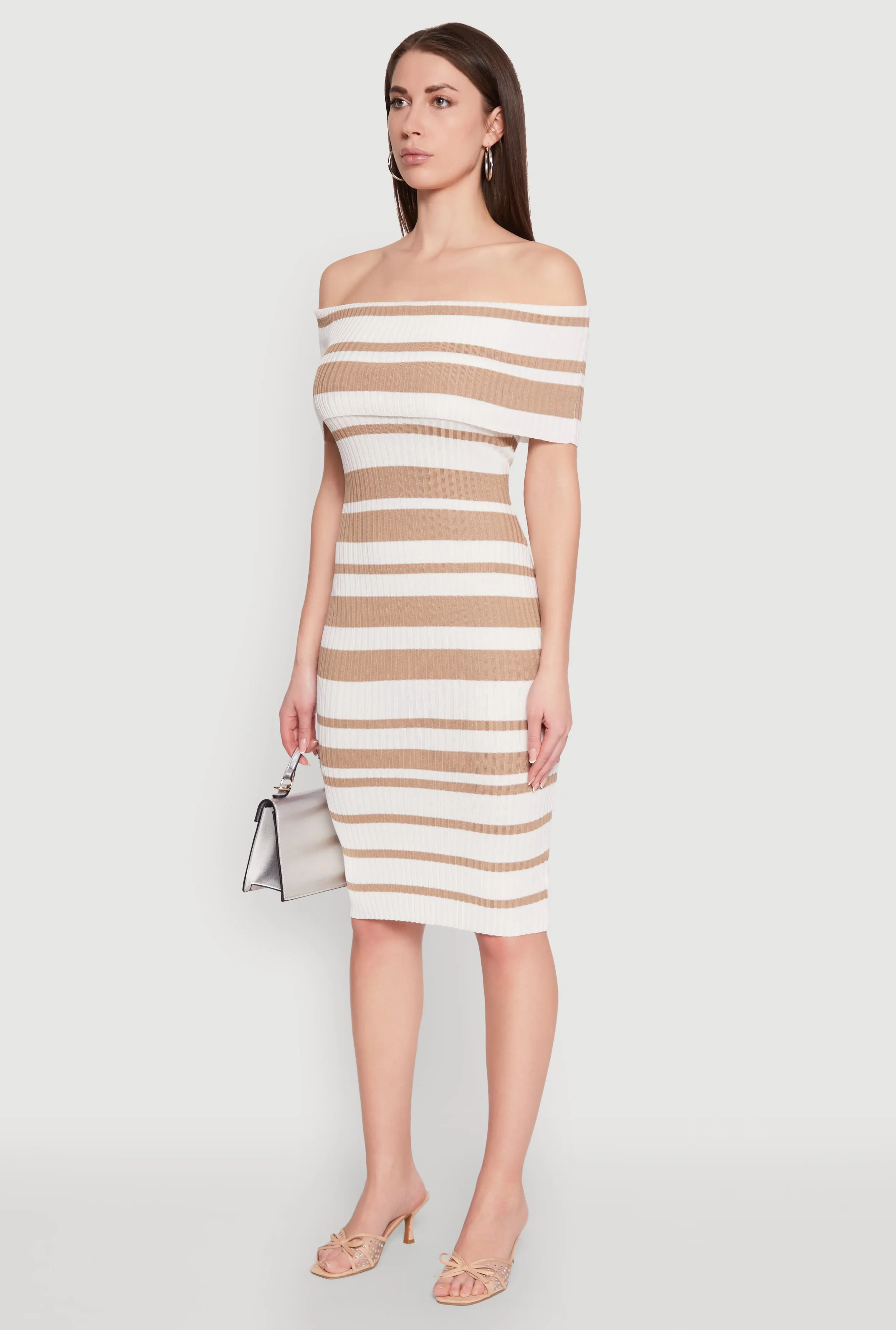 Almost Famous Off the Shoulder Striped Dress All-season garment Move Easy