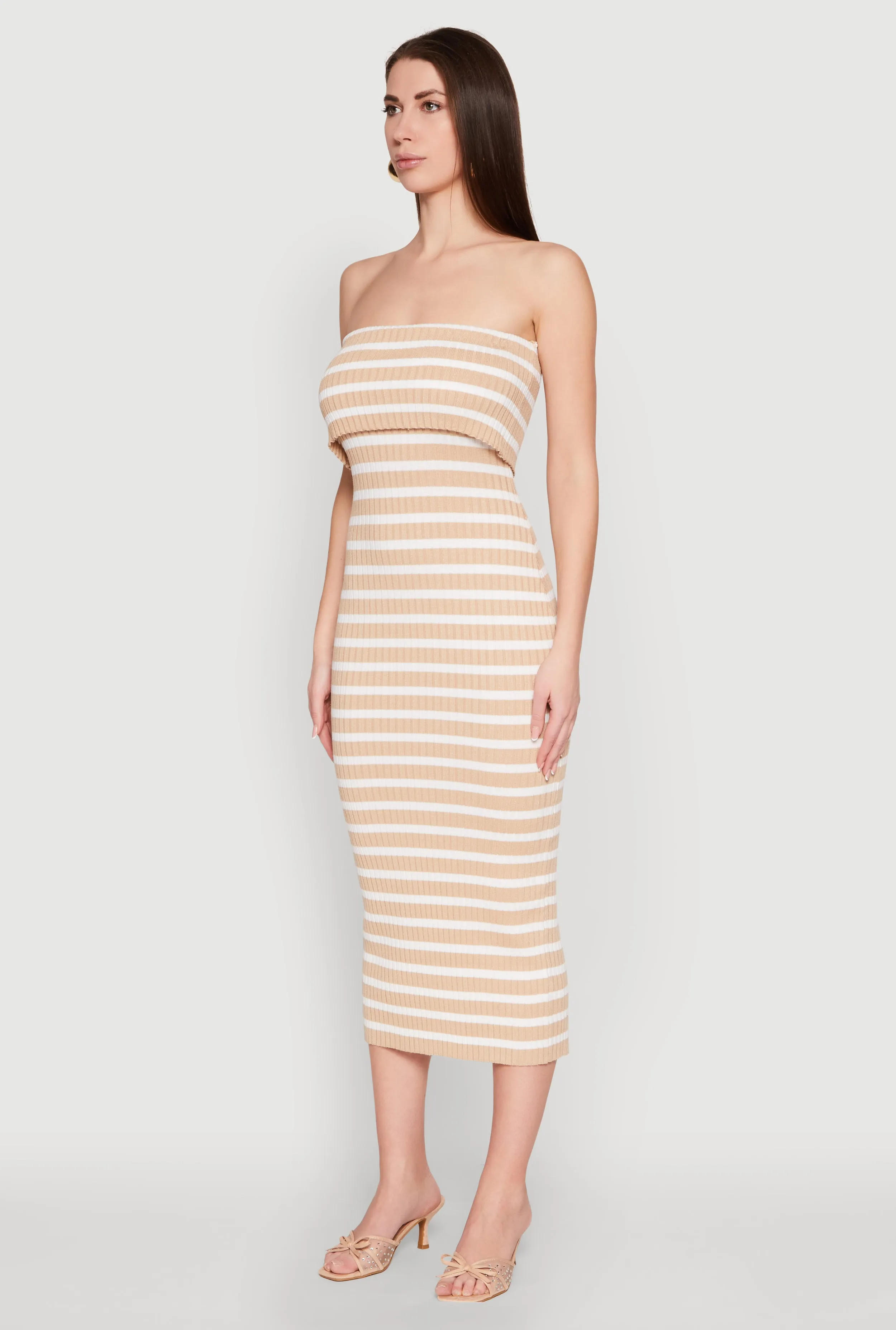 Almost Famous Striped Fold Over Tube Dress Light Flow Smart touch
