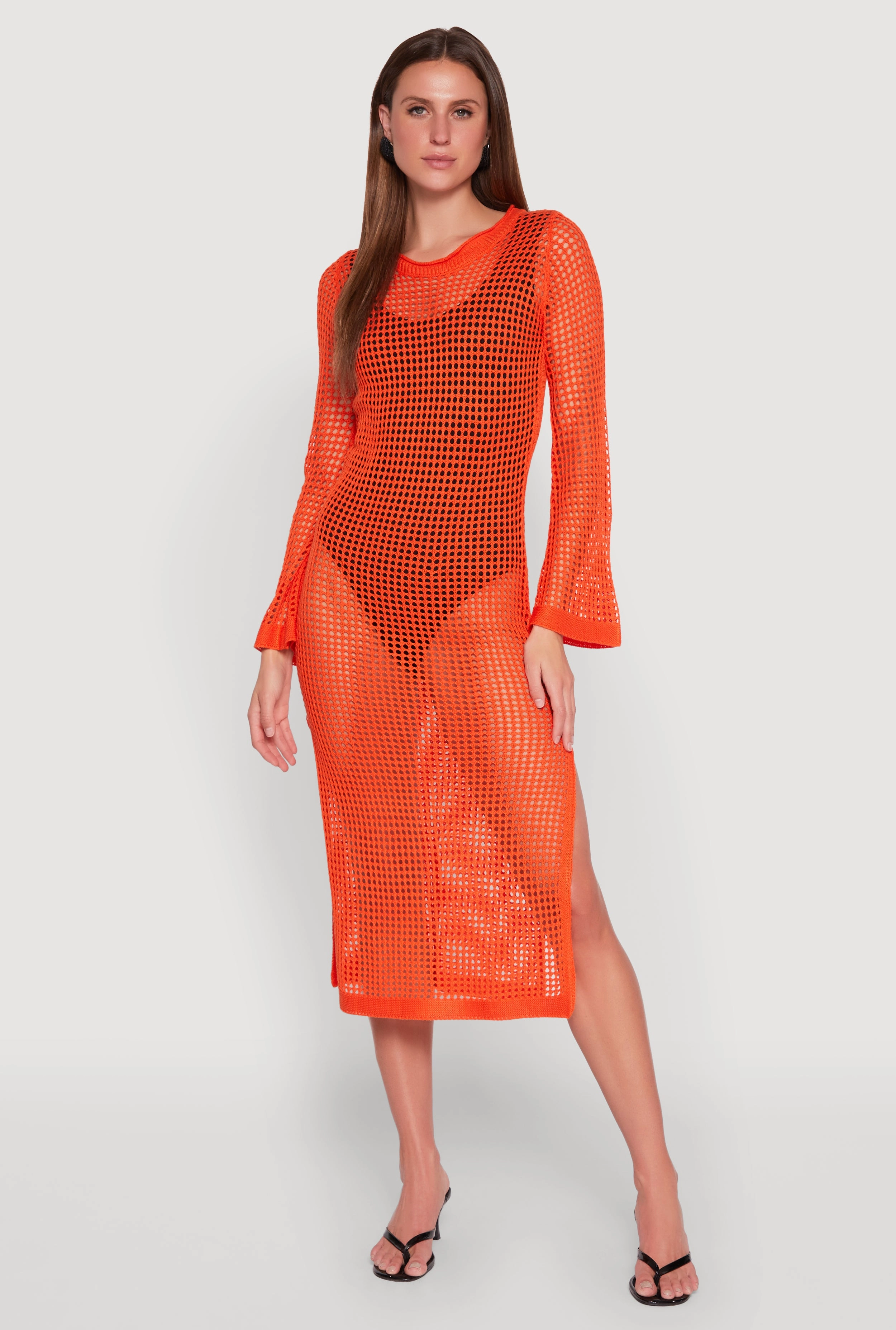 Subtle Drape Almost Famous Crochet Side Slit Maxi Dress