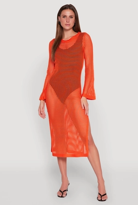 Subtle Drape Almost Famous Crochet Side Slit Maxi Dress