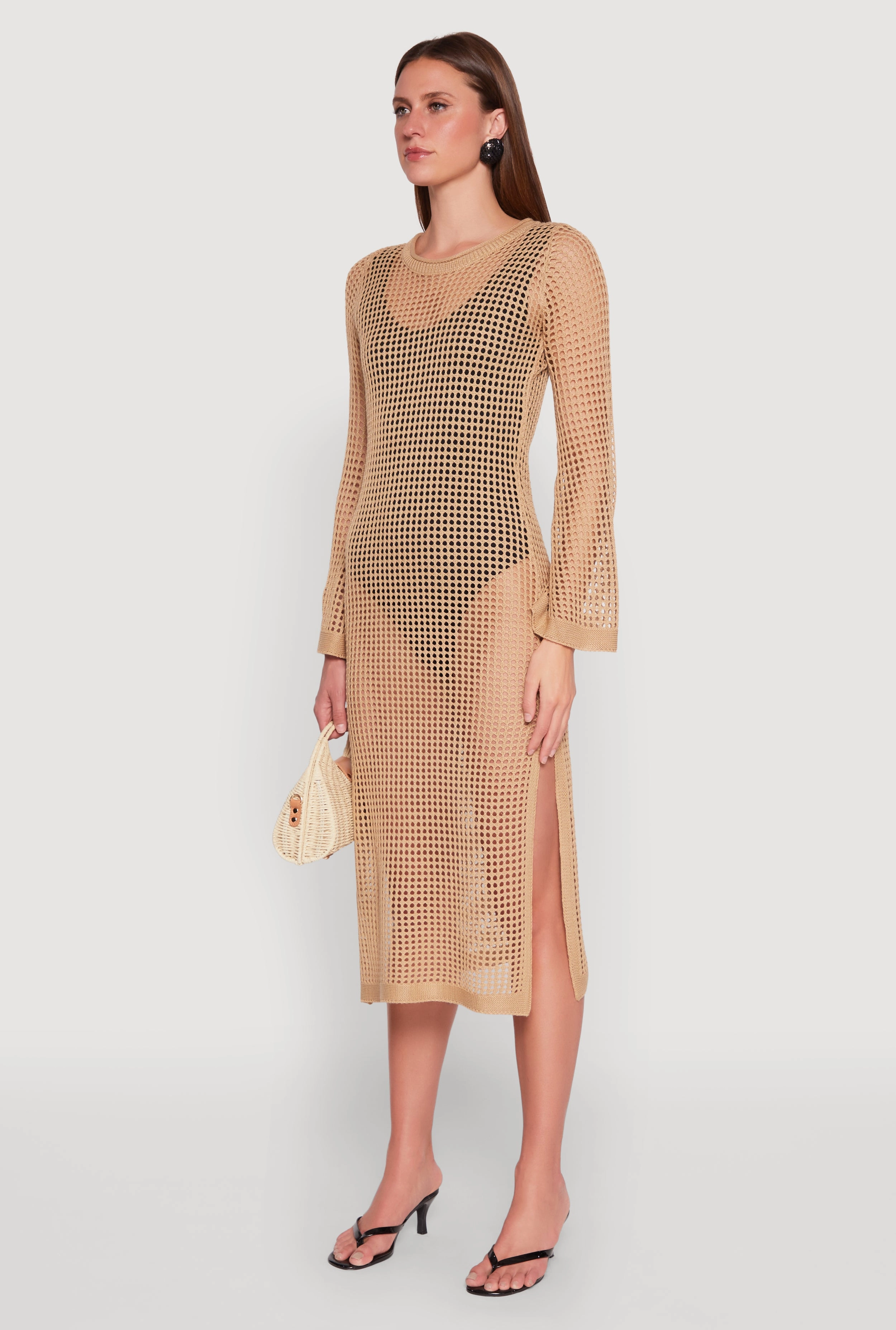 Almost Famous Crochet Side Slit Maxi Dress Soft Material