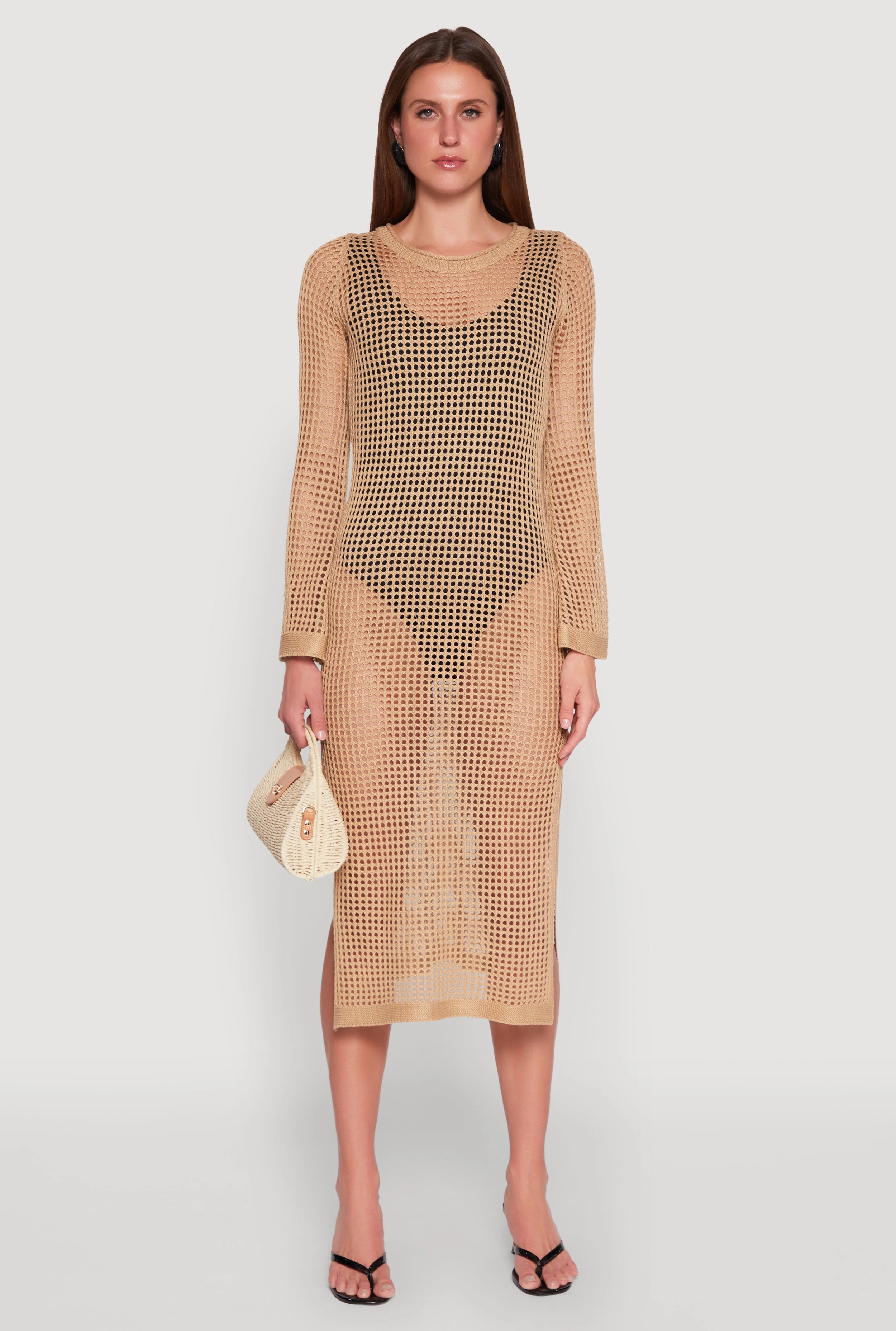 Smart and Elegant Almost Famous Crochet Side Slit Maxi Dress
