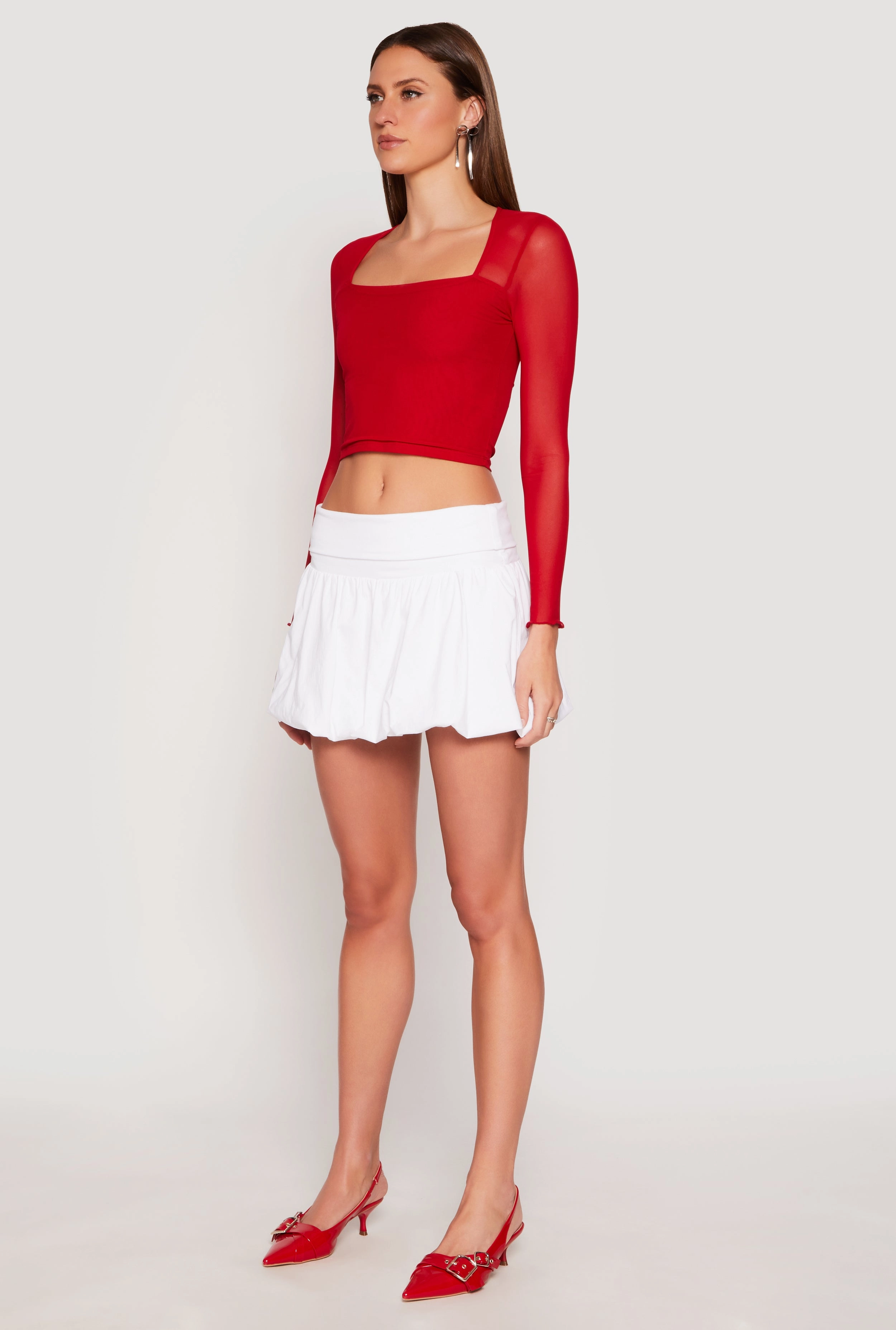 Almost Famous Fold Over Waist Mini Bubble Skirt Pleated design Wedding guest