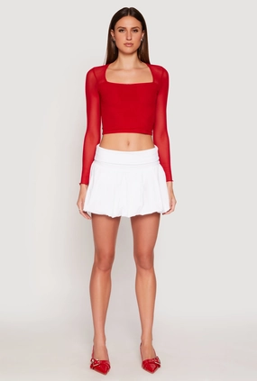 Almost Famous Fold Over Waist Mini Bubble Skirt Soft Styling Easy Layers
