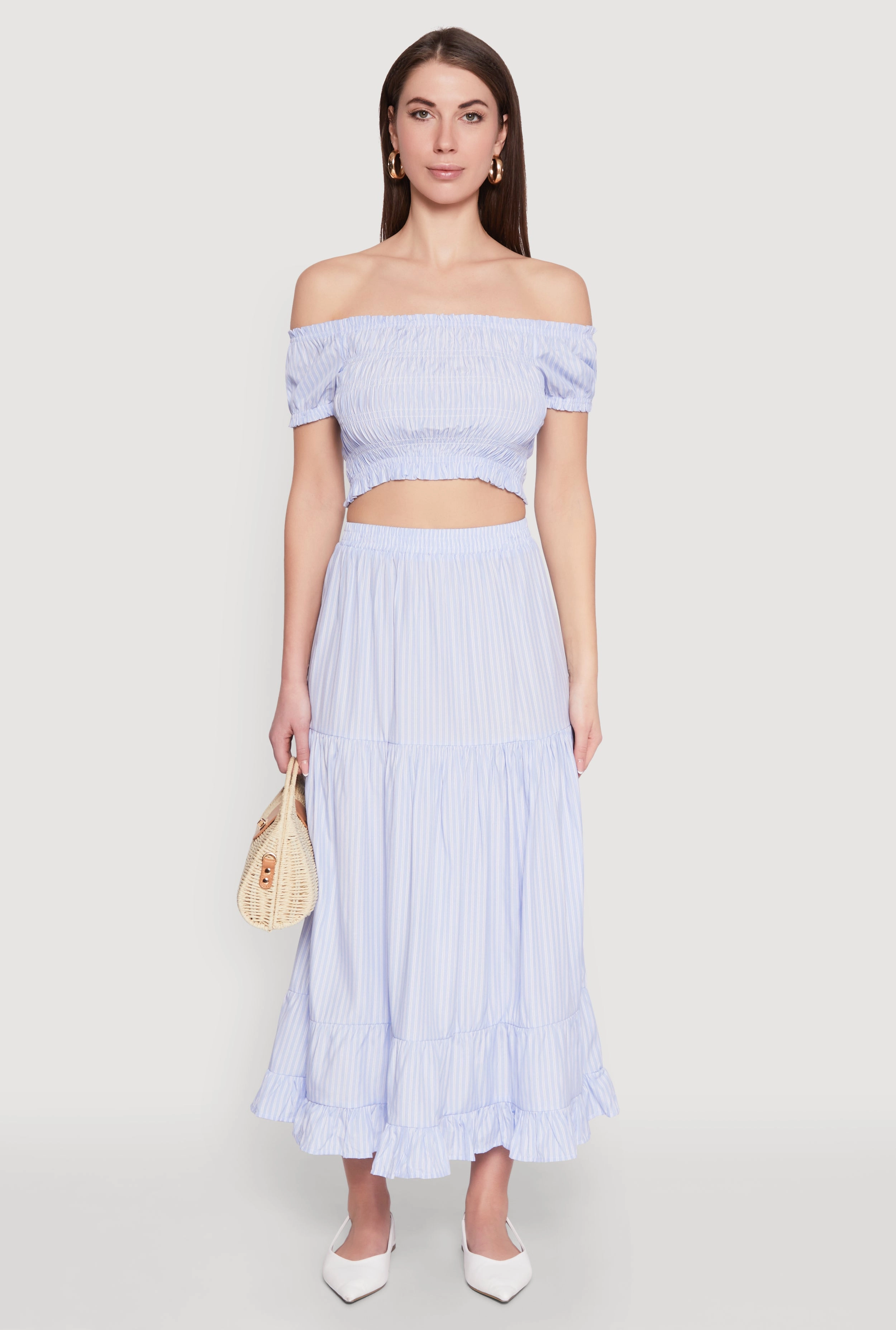 Maximalist look Non Irritating Texture Almost Famous Pinstripe Tiered Skirt