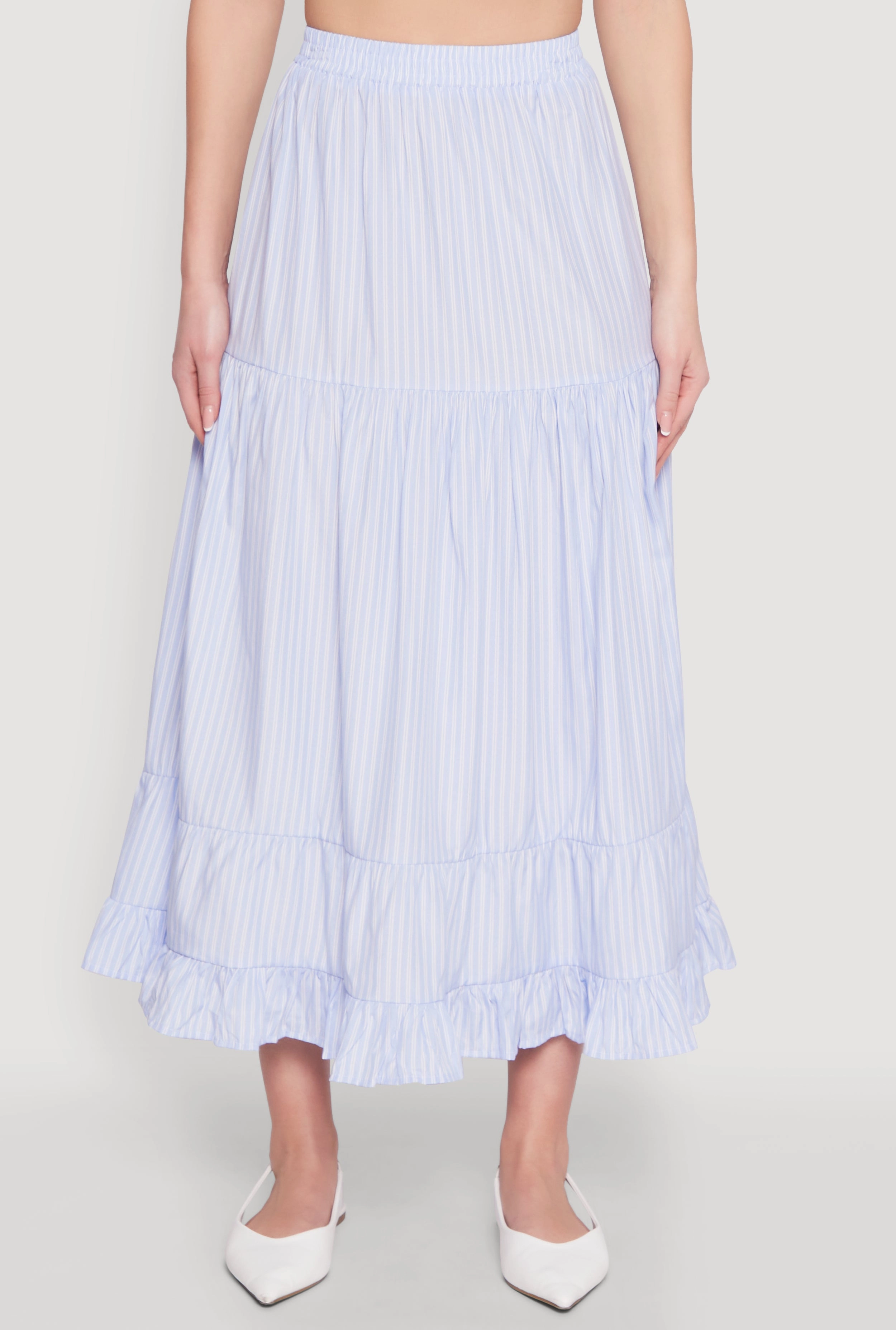 Two Tone Trim Washable fabric Almost Famous Pinstripe Tiered Skirt