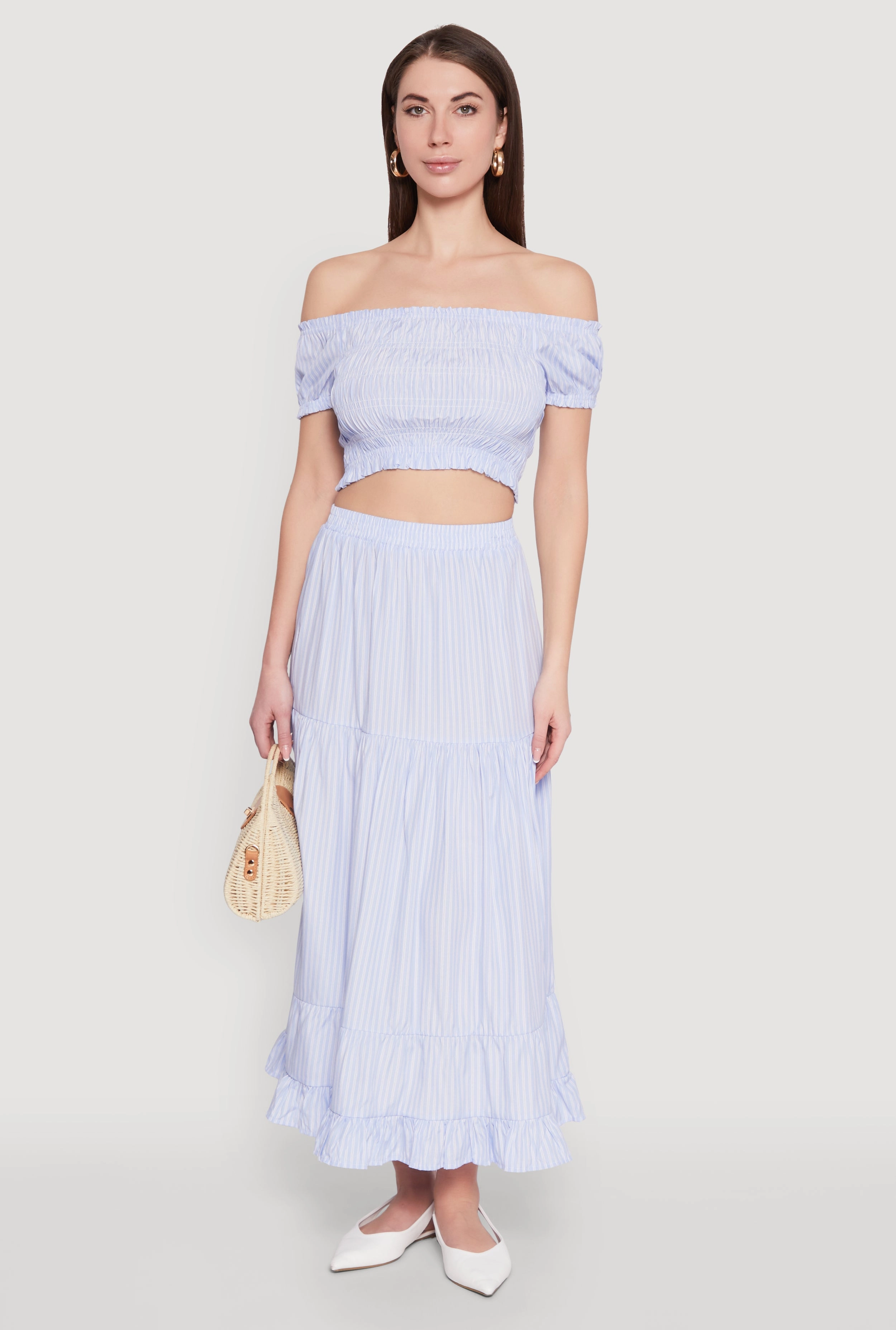 perforated design Editorial Look Almost Famous Pinstripe Tiered Skirt