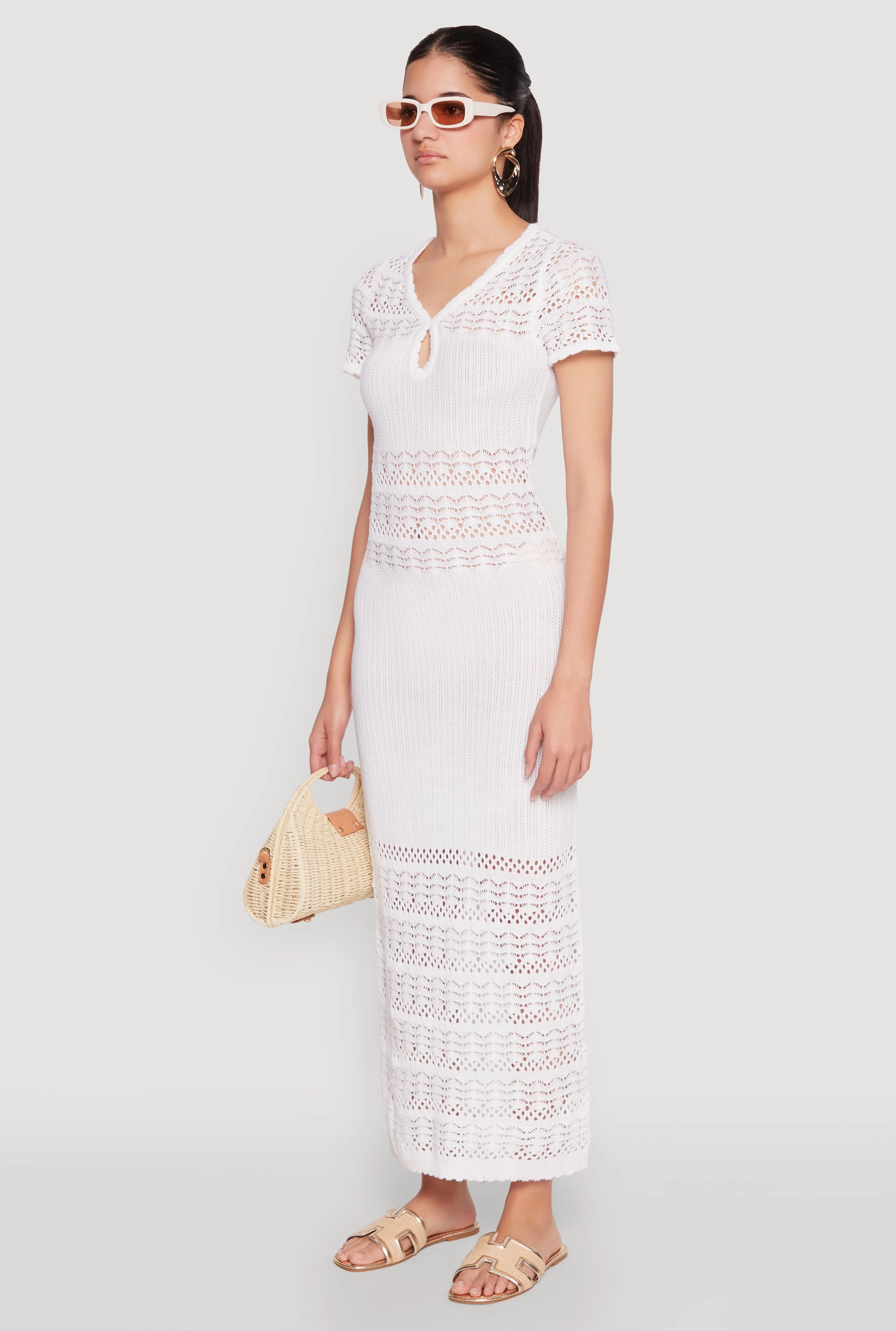 Minimal Harmony Almost Famous Short Sleeve Pointelle Maxi Dress