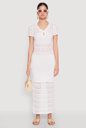 Easy Layering Almost Famous Short Sleeve Pointelle Maxi Dress