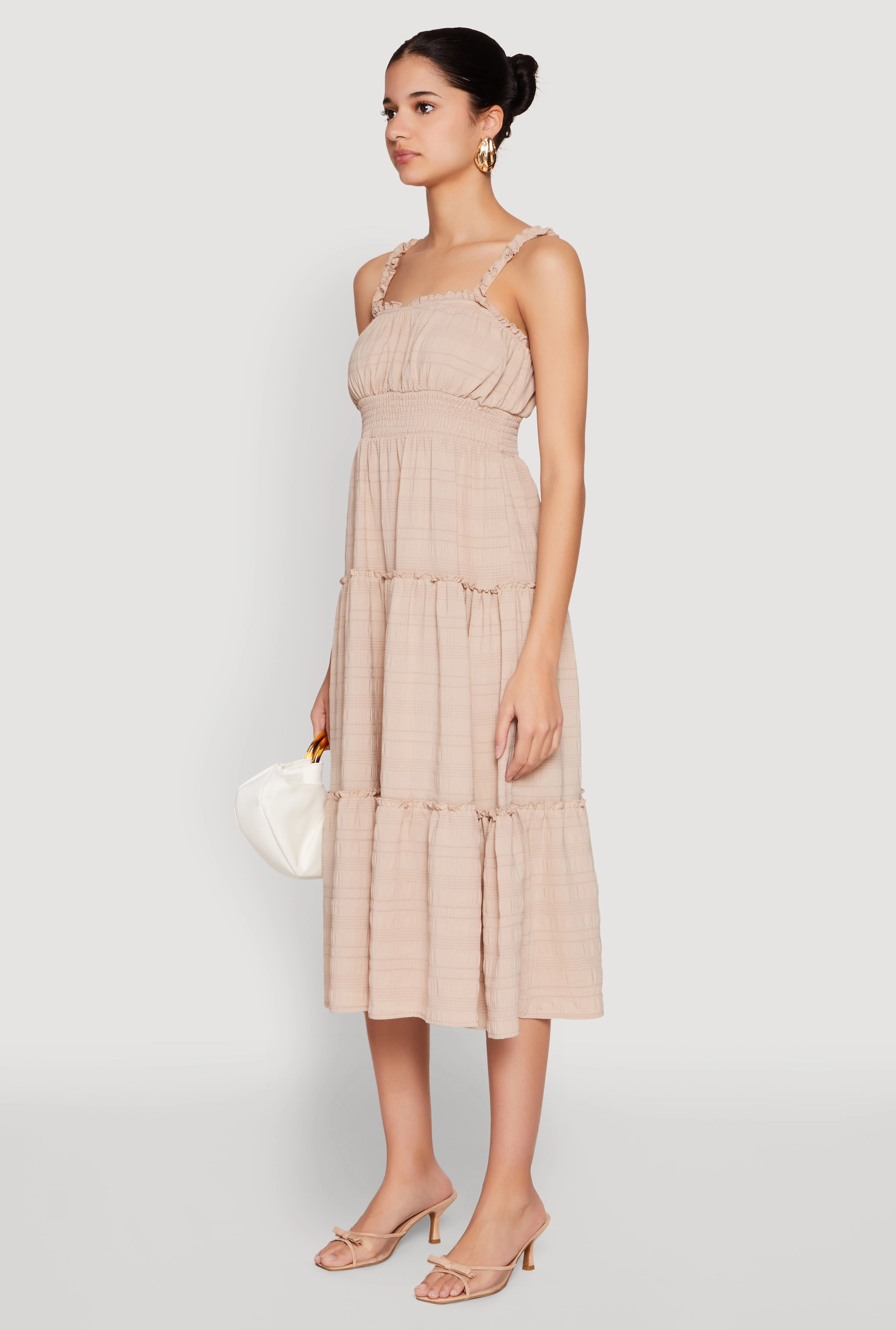 Neutral Mood Almost Famous Smocked Empire Waist Tiered Dress