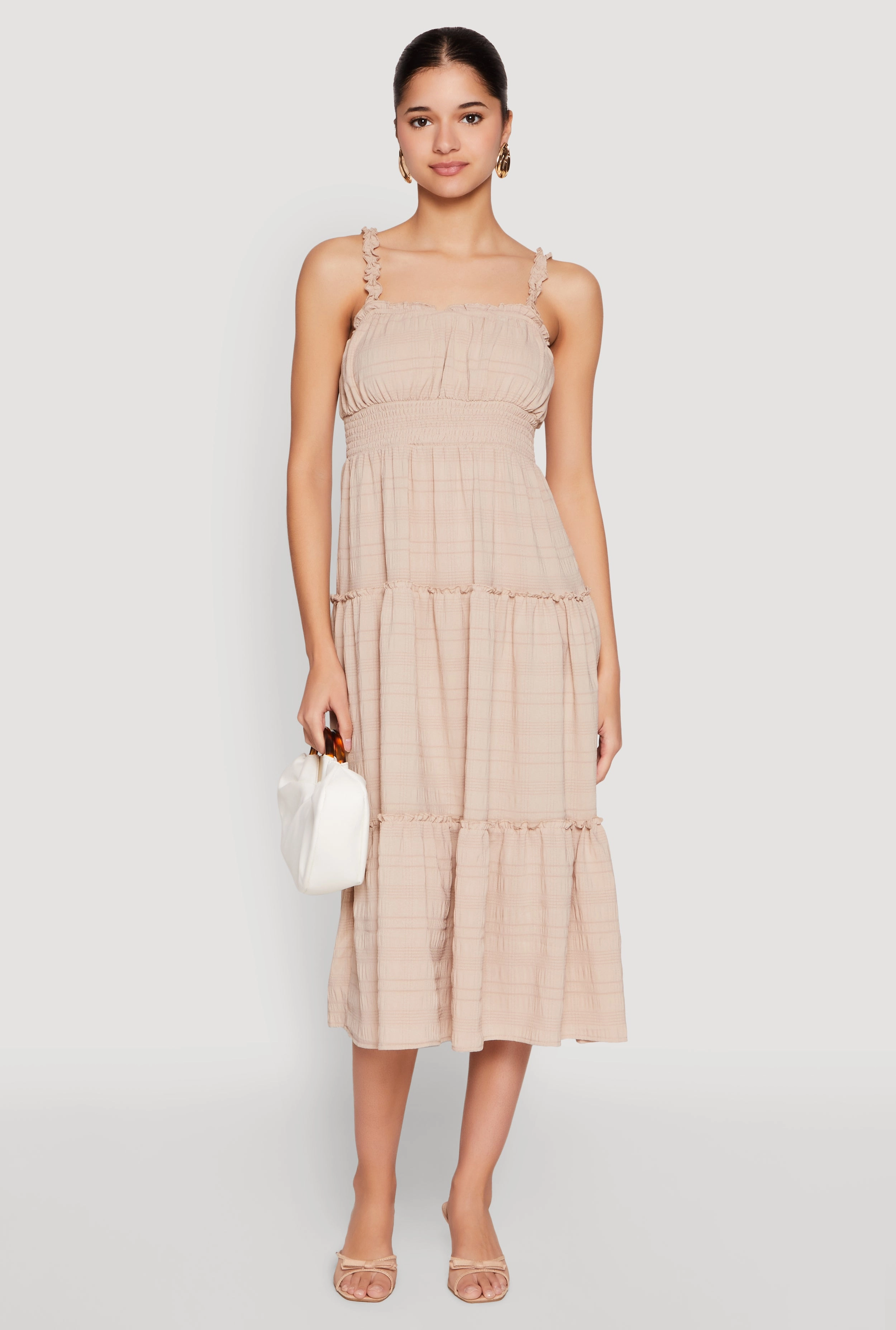 Feminine Fit Almost Famous Smocked Empire Waist Tiered Dress