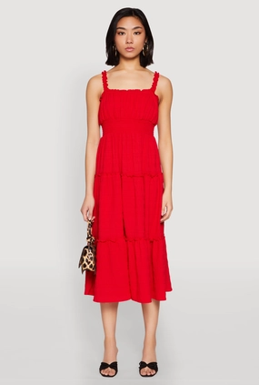 Almost Famous Smocked Empire Waist Tiered Dress Simple Flow