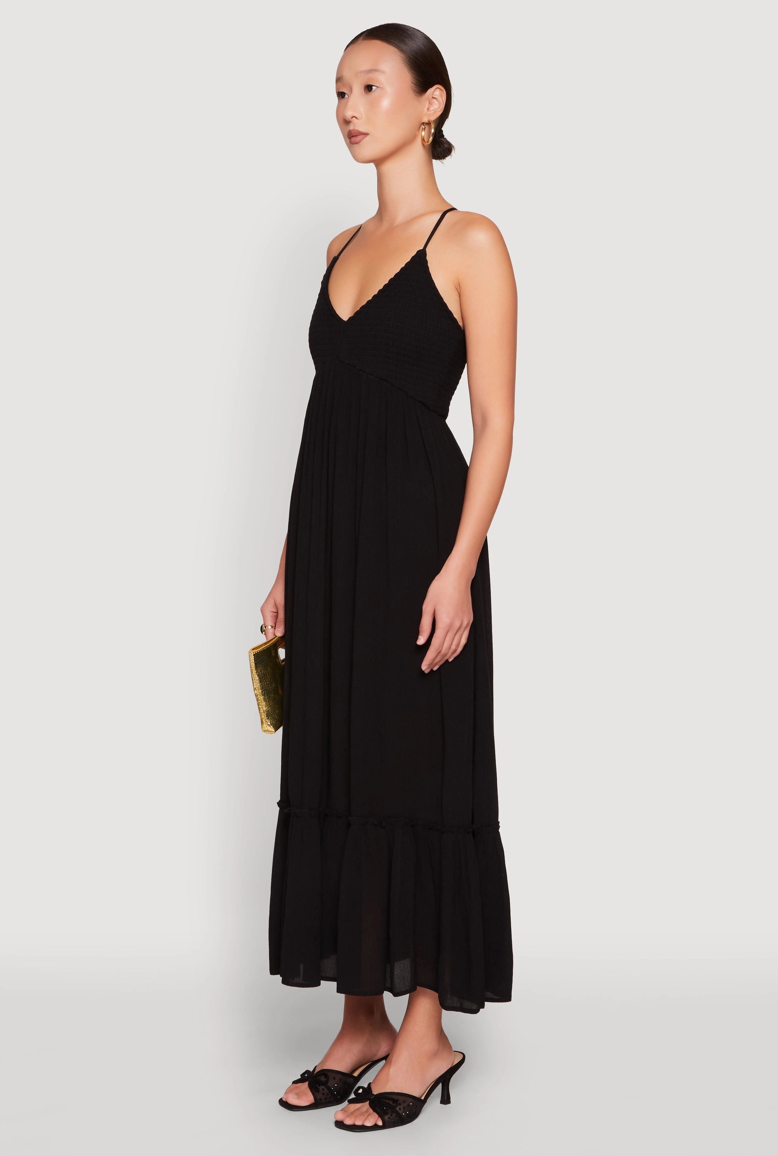 Event Mood Pleat Breeze Almost Famous Smocked O Ring Tiered Maxi Dress