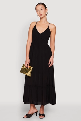 Sustainable-Lining Almost Famous Smocked O Ring Tiered Maxi Dress