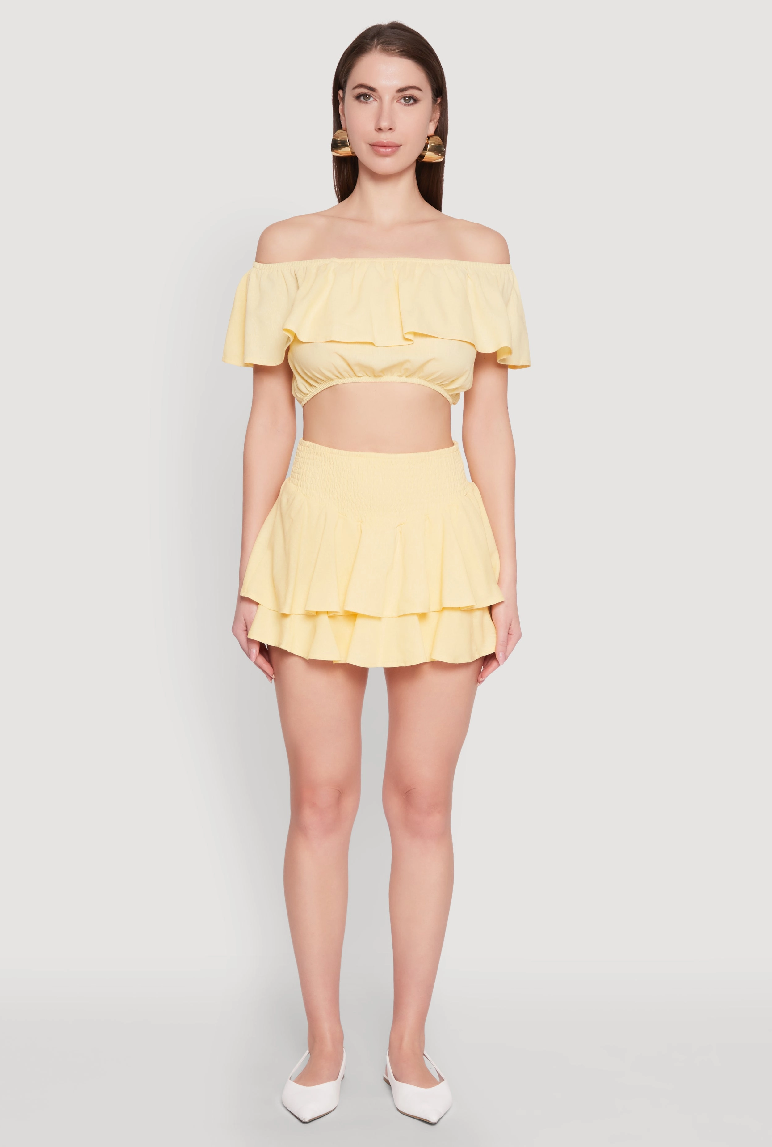 Almost Famous Smocked Waist Tiered Mini Skirt Artisan Print Built In Shorts