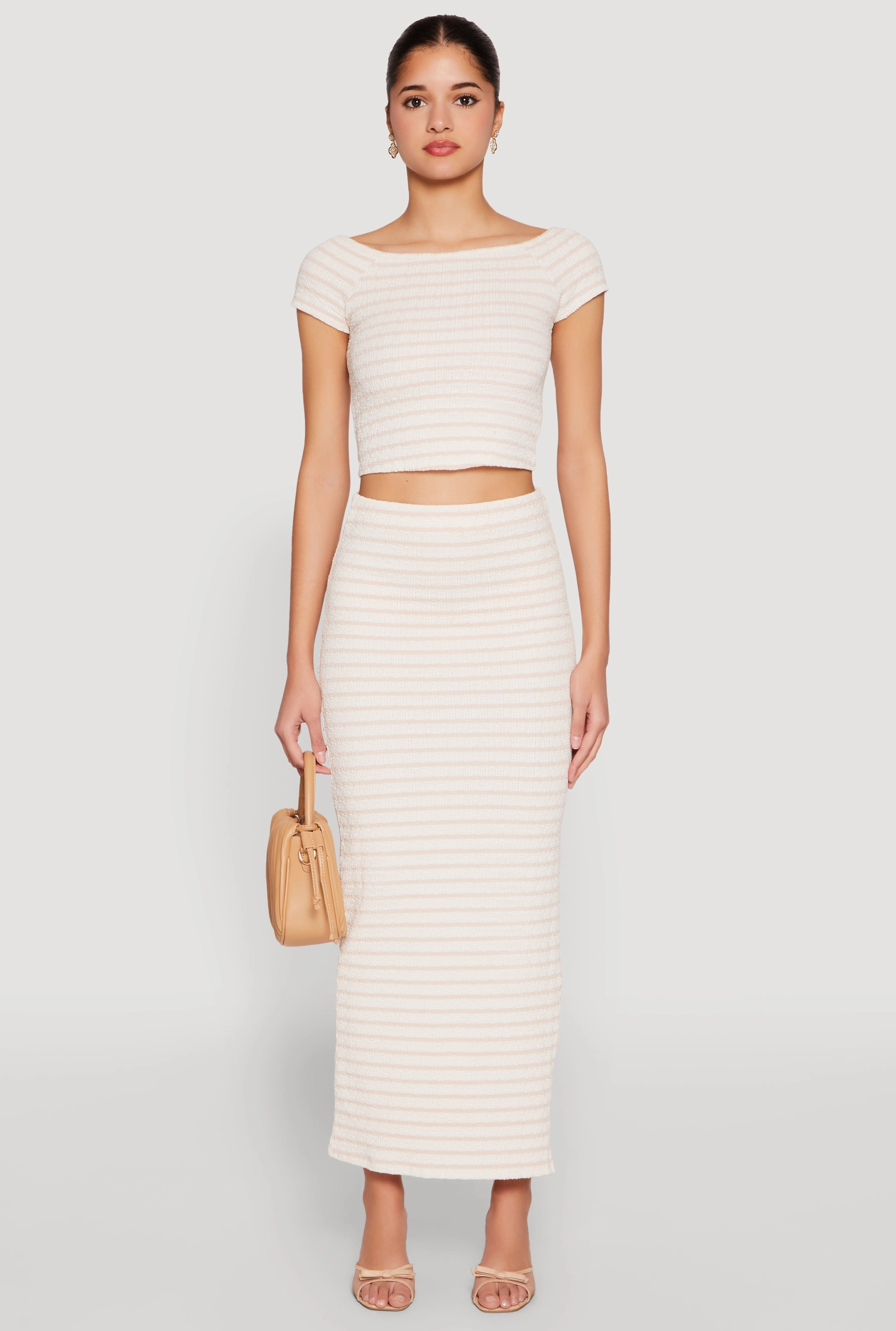 Button Fastenings Almost Famous Striped Side Slit Skirt