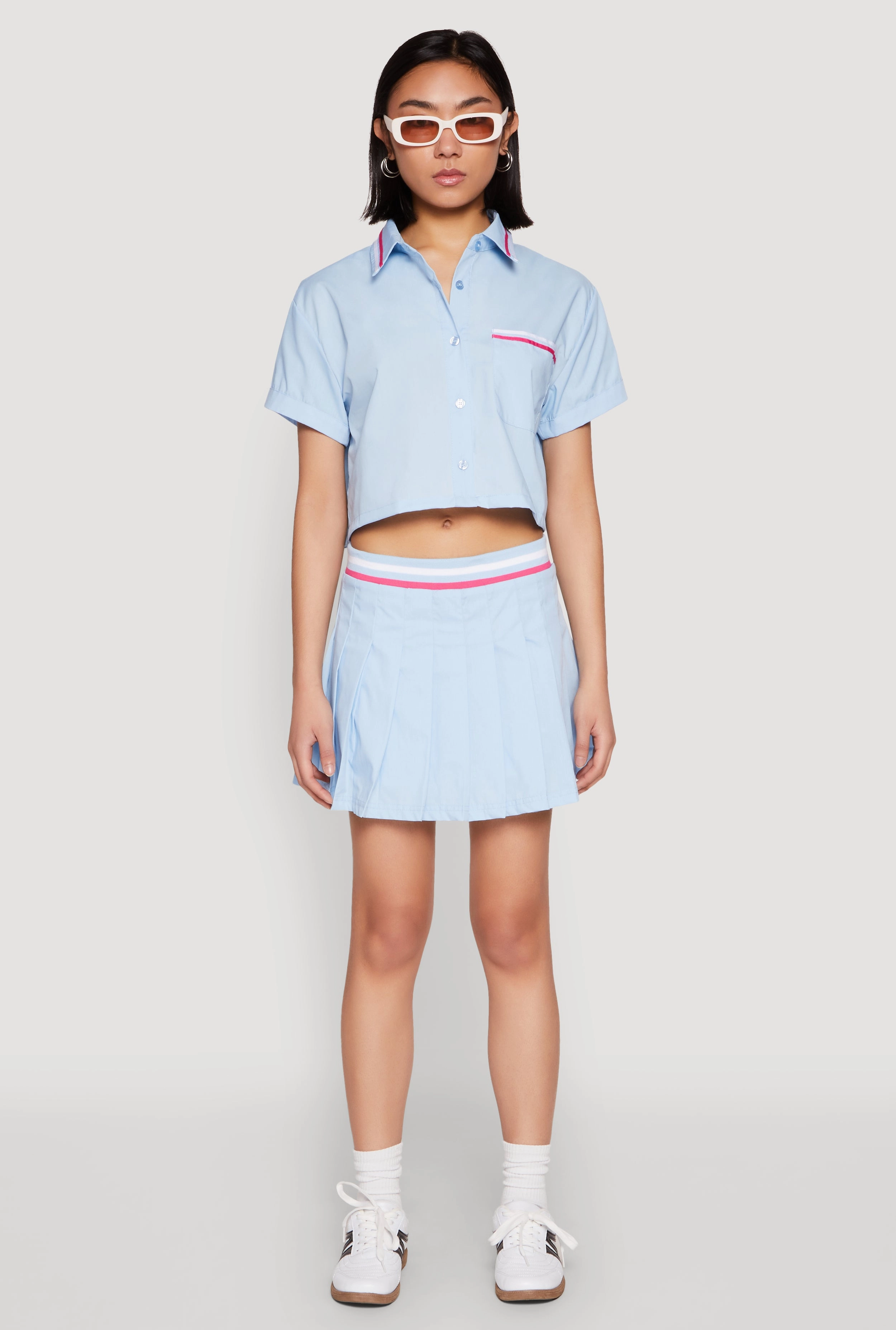 All Season Wear Minimal Touch Poplin Varsity Stripe Pleated Skirt
