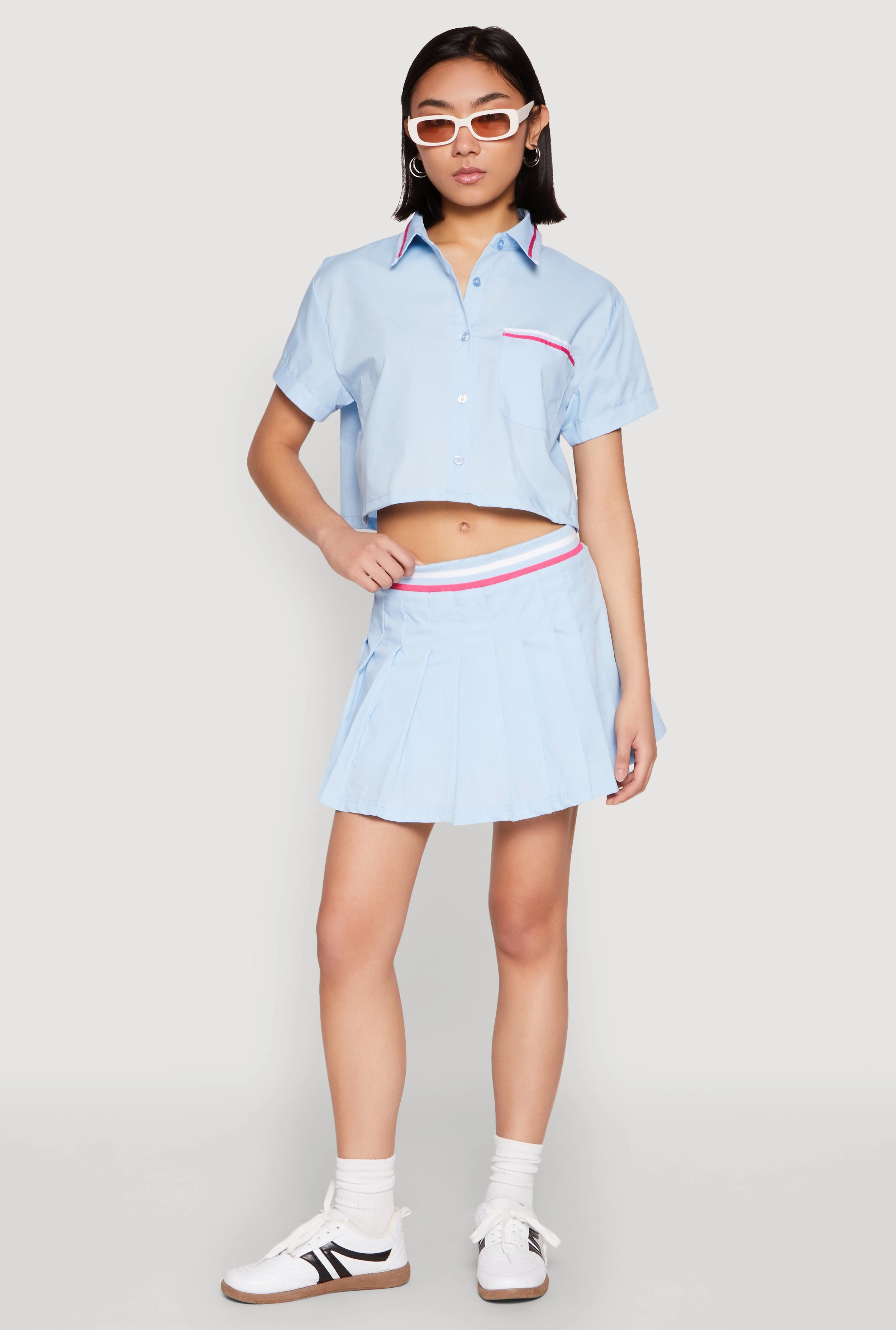 Smart Comfort Basic Layers Poplin Varsity Stripe Pleated Skirt
