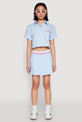 All Season Wear Minimal Touch Poplin Varsity Stripe Pleated Skirt