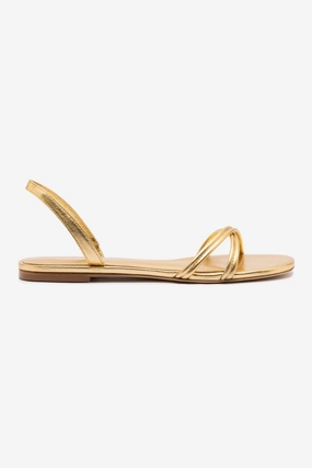 lace up closure Annie Flat In Gold Metallic Leather
