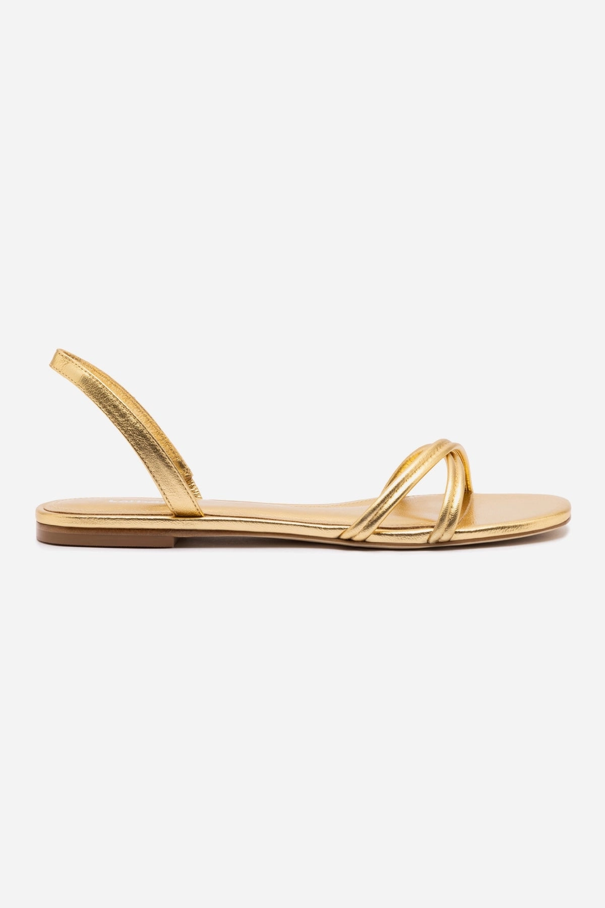 lace up closure Annie Flat In Gold Metallic Leather