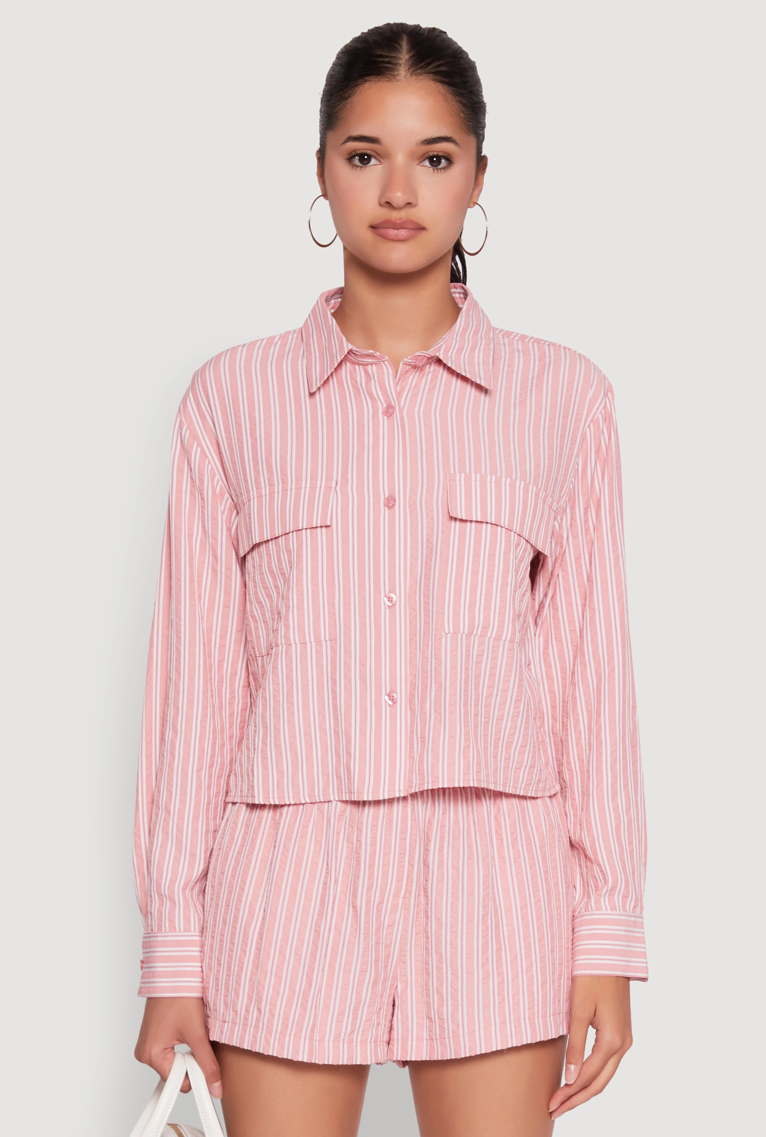 Iris Classic Fit Textured Knit Shirt with Flap Pocket hospital