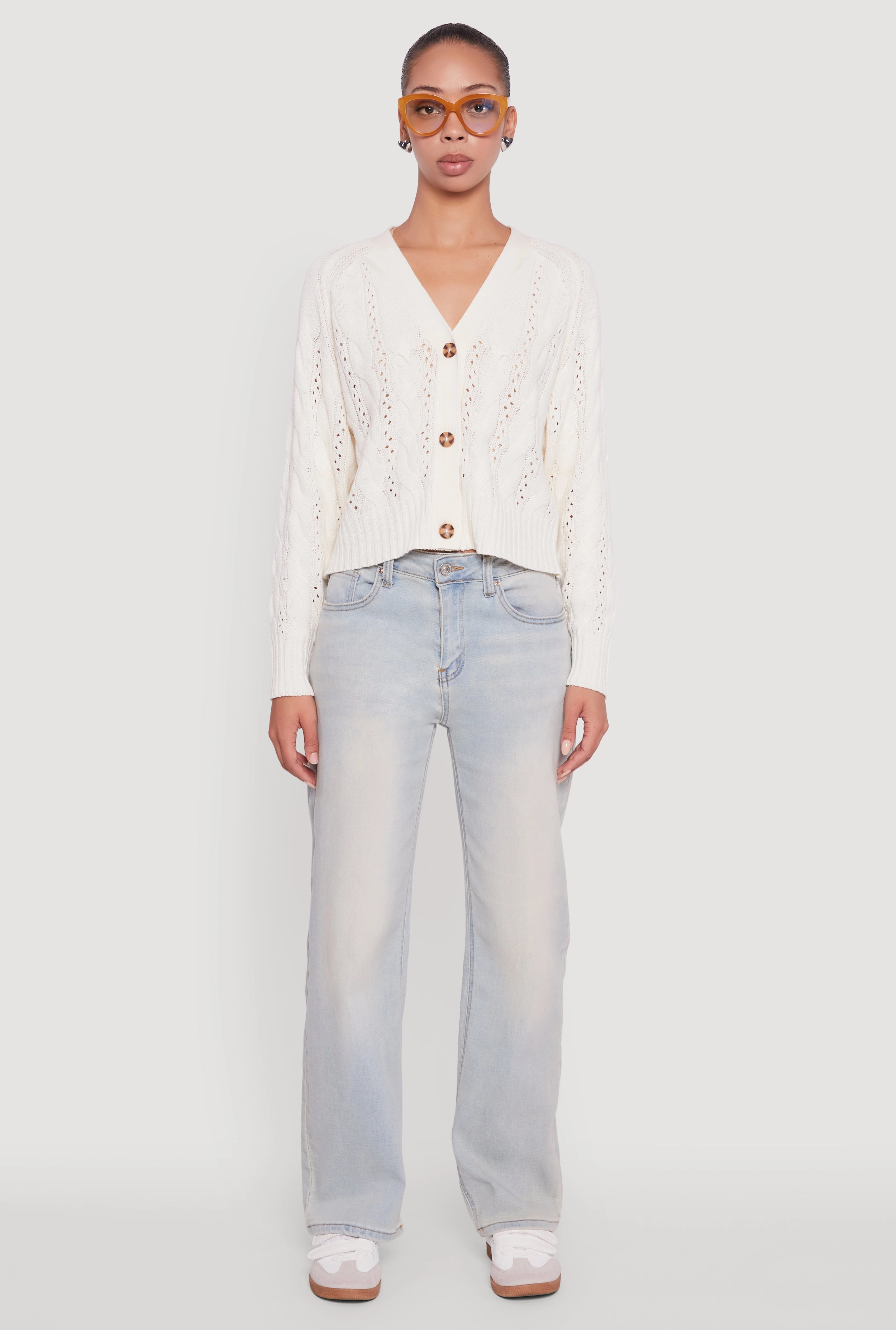 Comfy and Cozy Pointelle Detail Cable Knit Button Front Cardigan