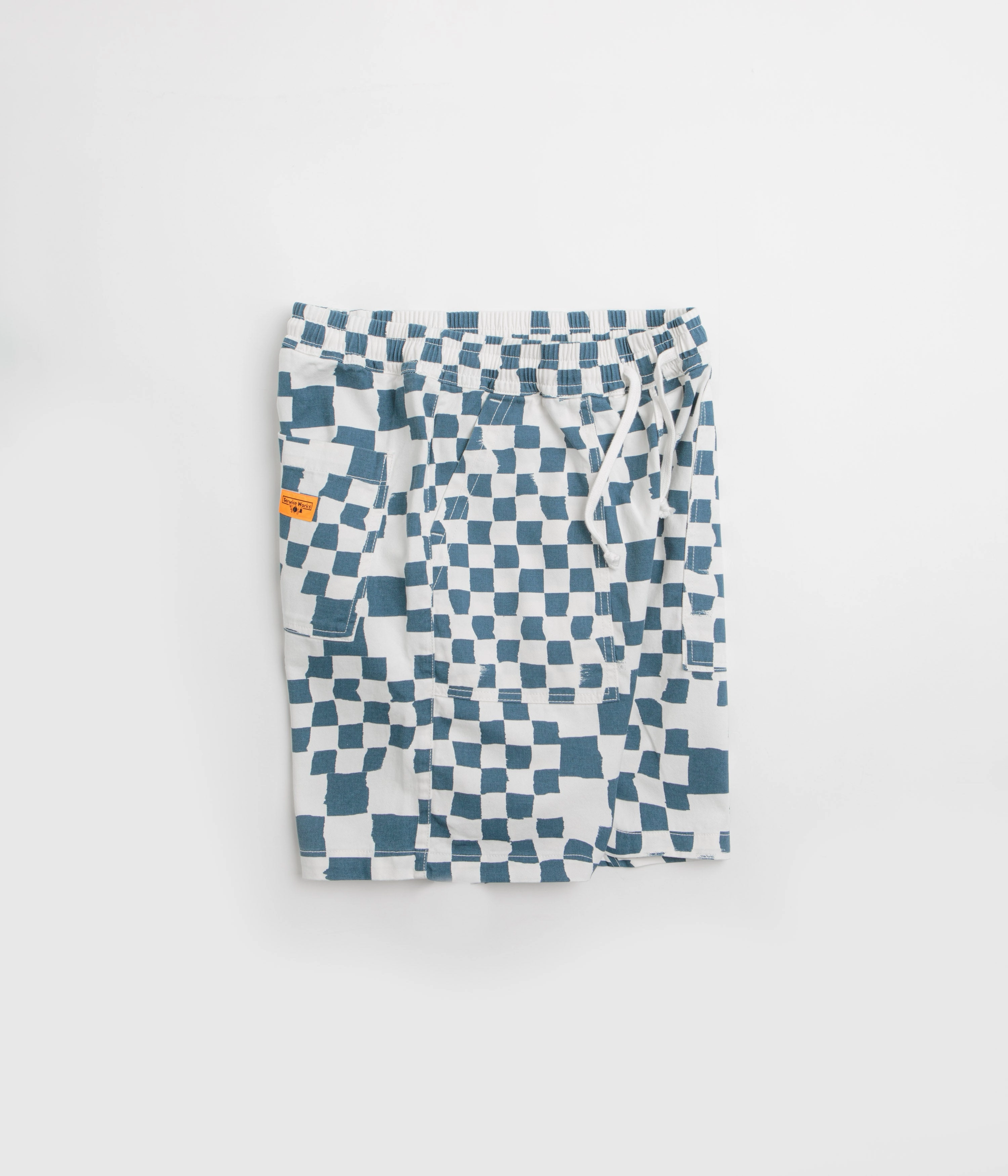 Service Works Printed Chef Shorts - Teal Checker Foldable style On-the-Go Shorts