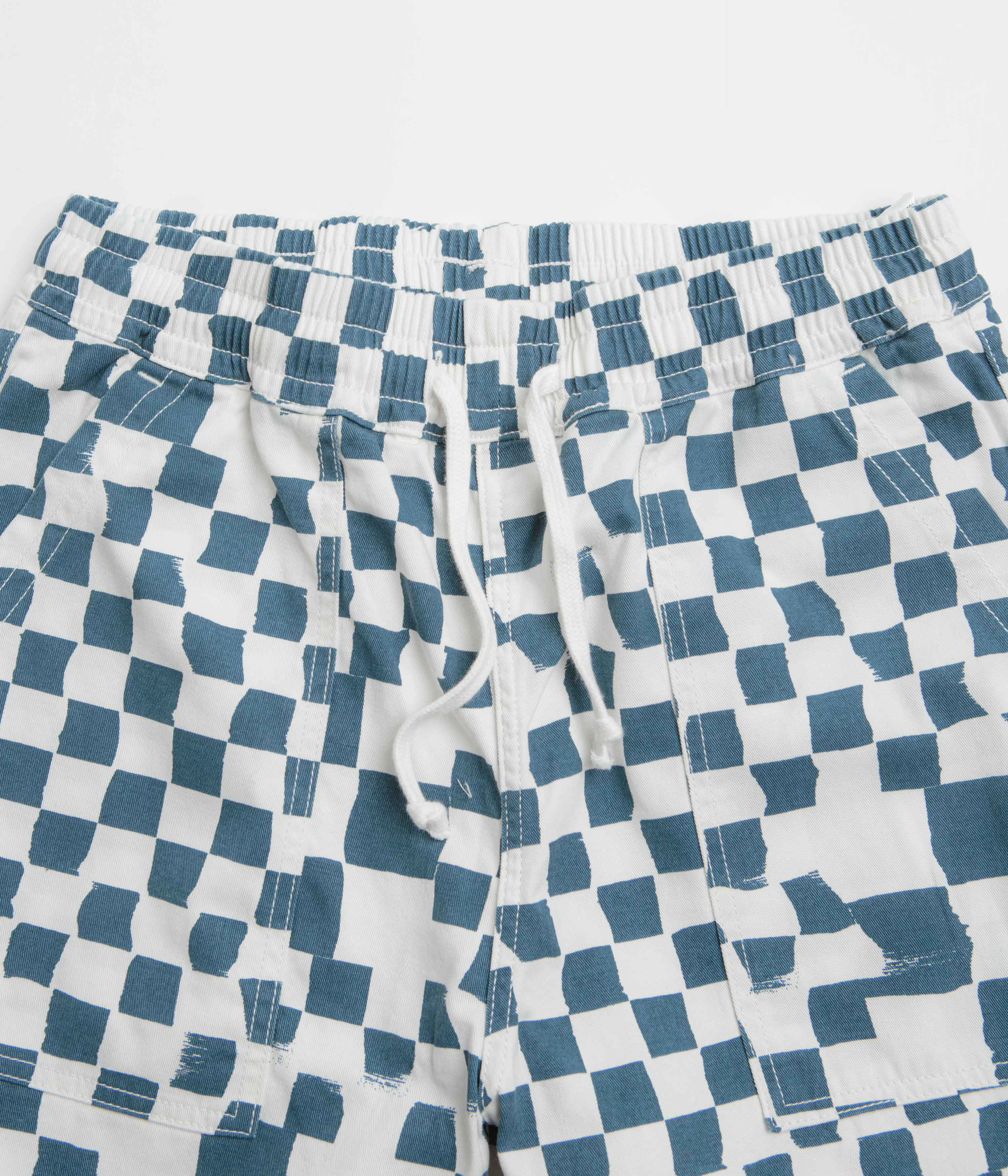 tropical style Service Works Printed Chef Shorts - Teal Checker