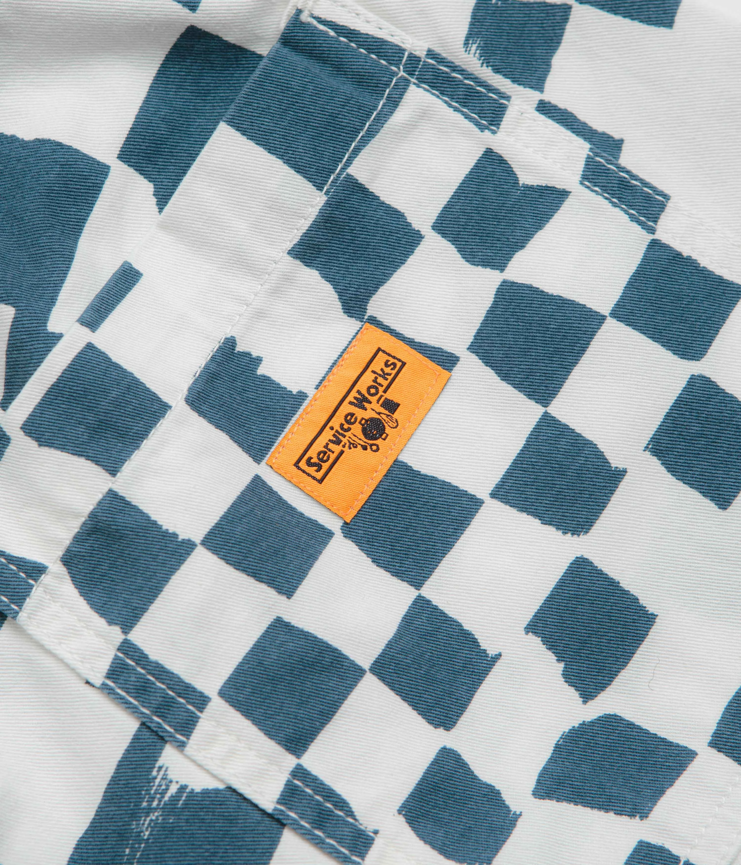 Comfy Stretch Service Works Printed Chef Shorts - Teal Checker