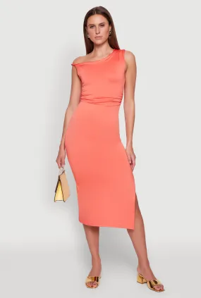 Asymmetrical Neckline Ruched Bodycon Dress with Side Slit Quick Elegance ReversibleStyle